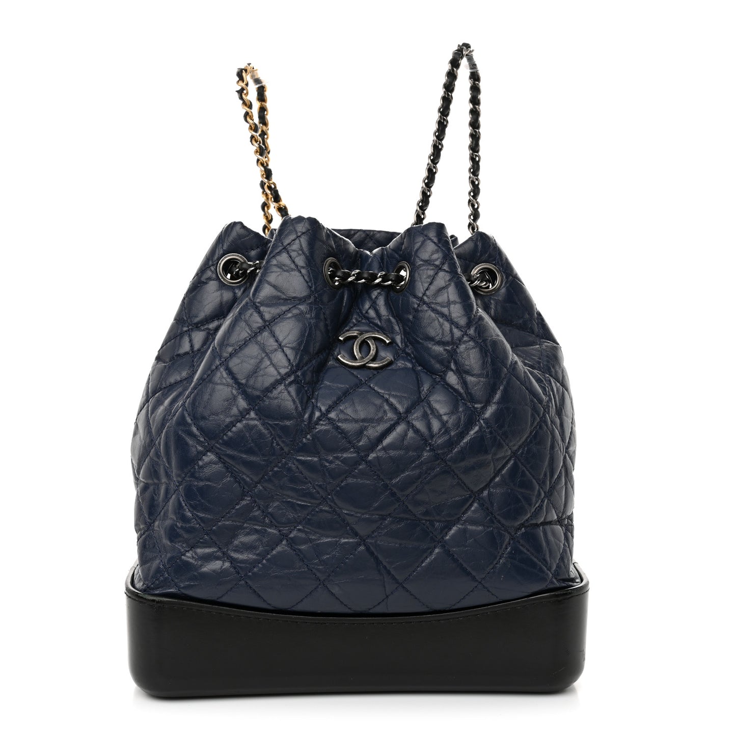 Aged Calfskin Quilted Gabrielle Backpack Navy Black