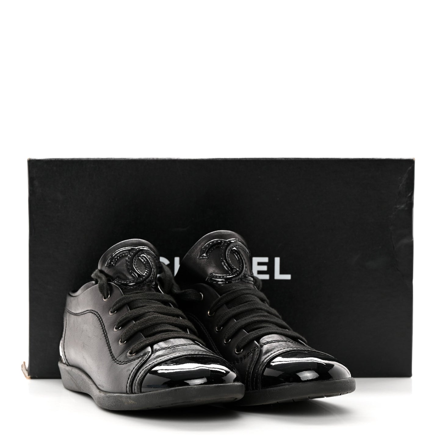 Lambskin Patent Cap Toe CC Sneakers 36 Black