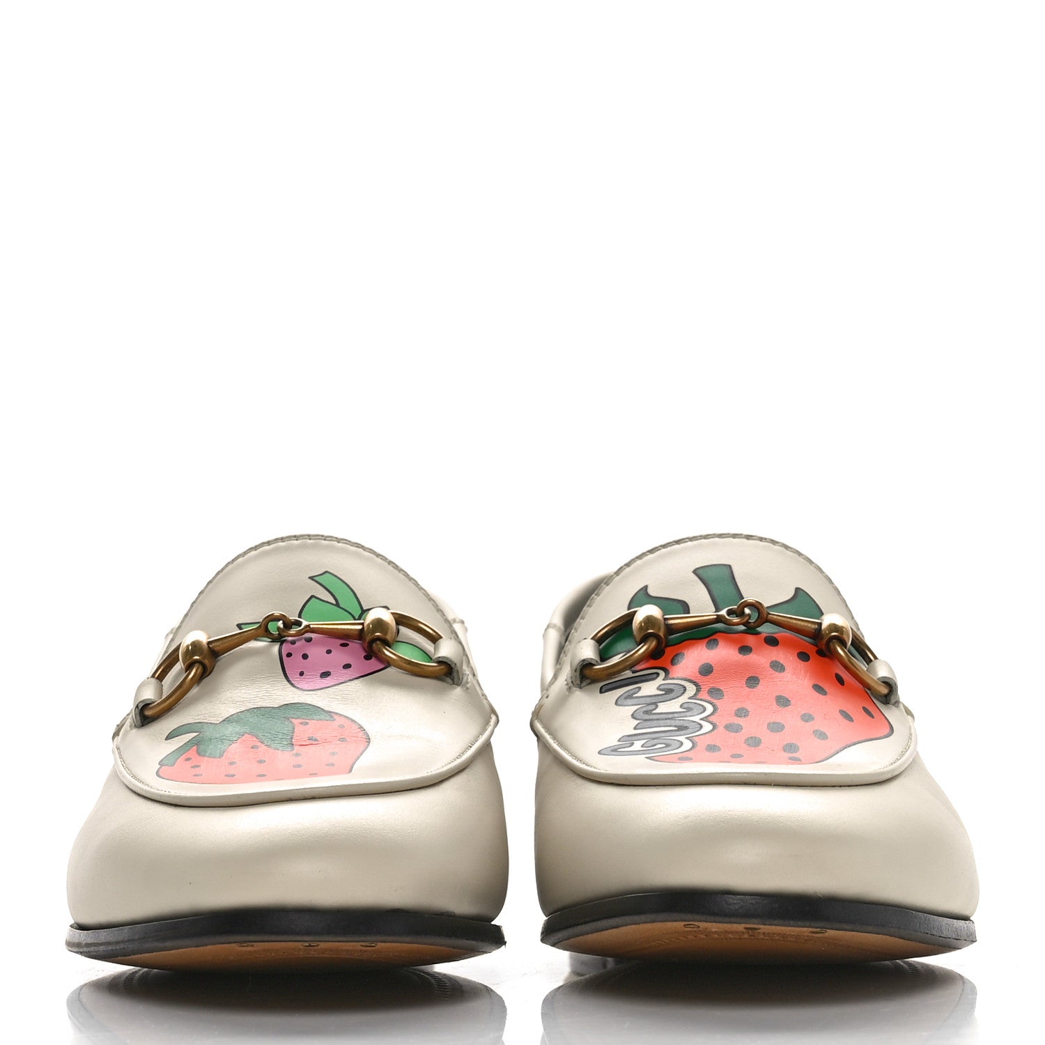 Gucci Calfskin Taste Strawberry Womens Brixton Horsebit Loafers 35 Ivory Red 2 of 8