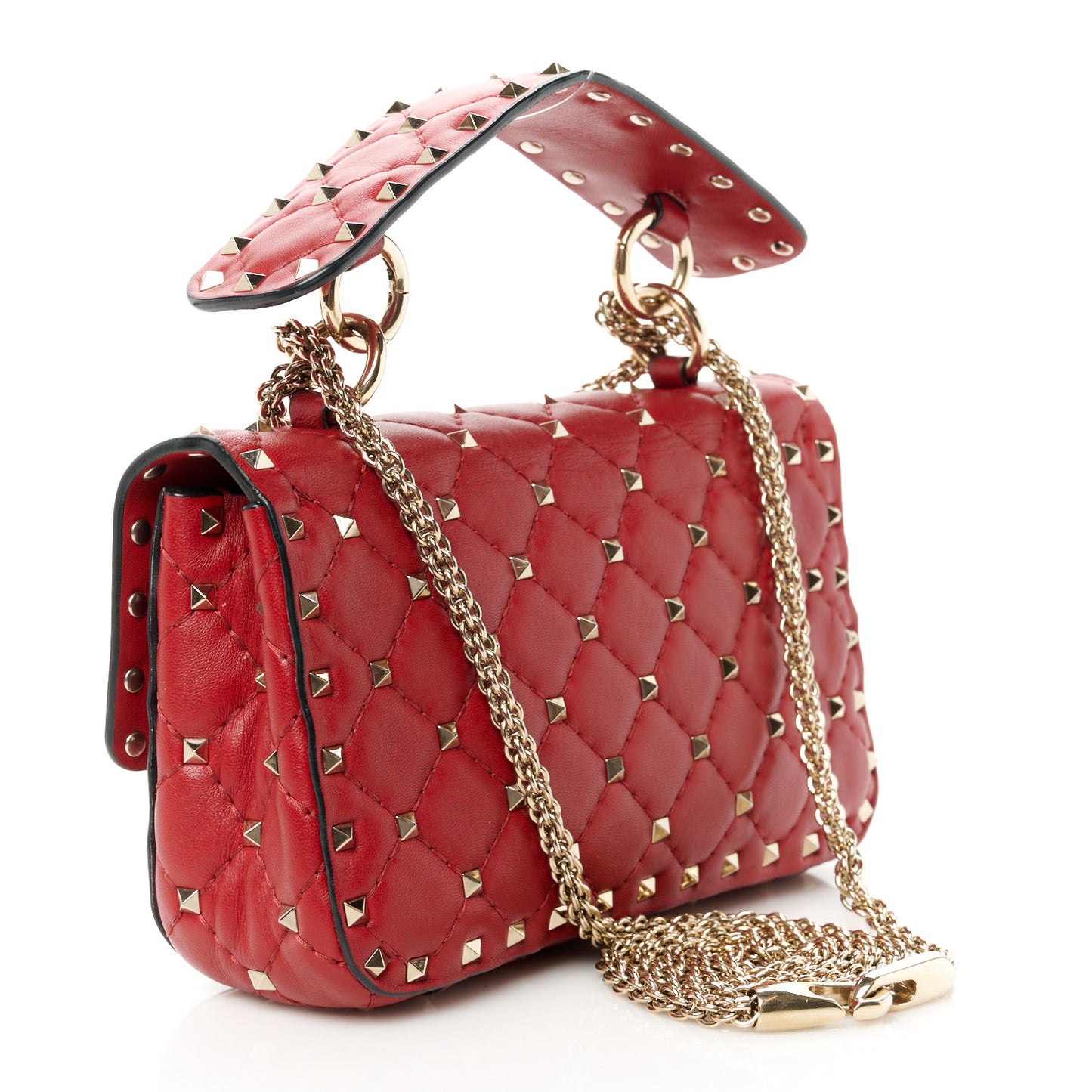 Nappa Small Rockstud Spike Shoulder Bag Rosso Valentino