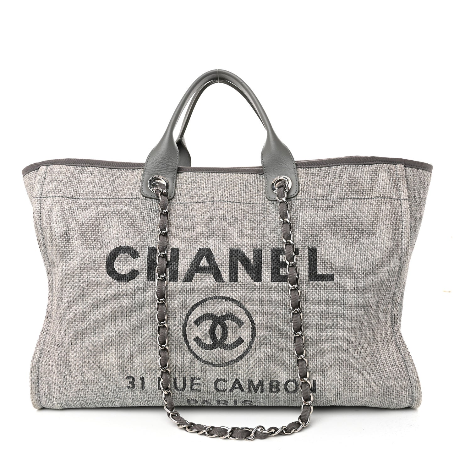 Woven Straw Raffia Large Deauville Tote Grey