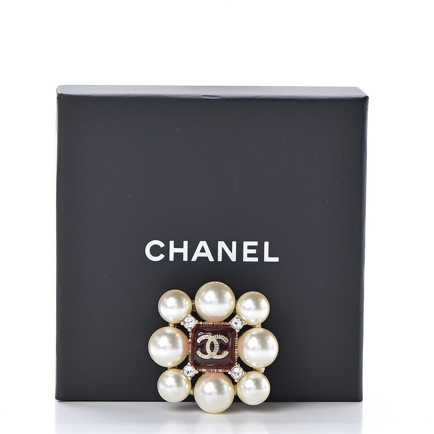 Pearl Resin Crystal CC Brooch Gold