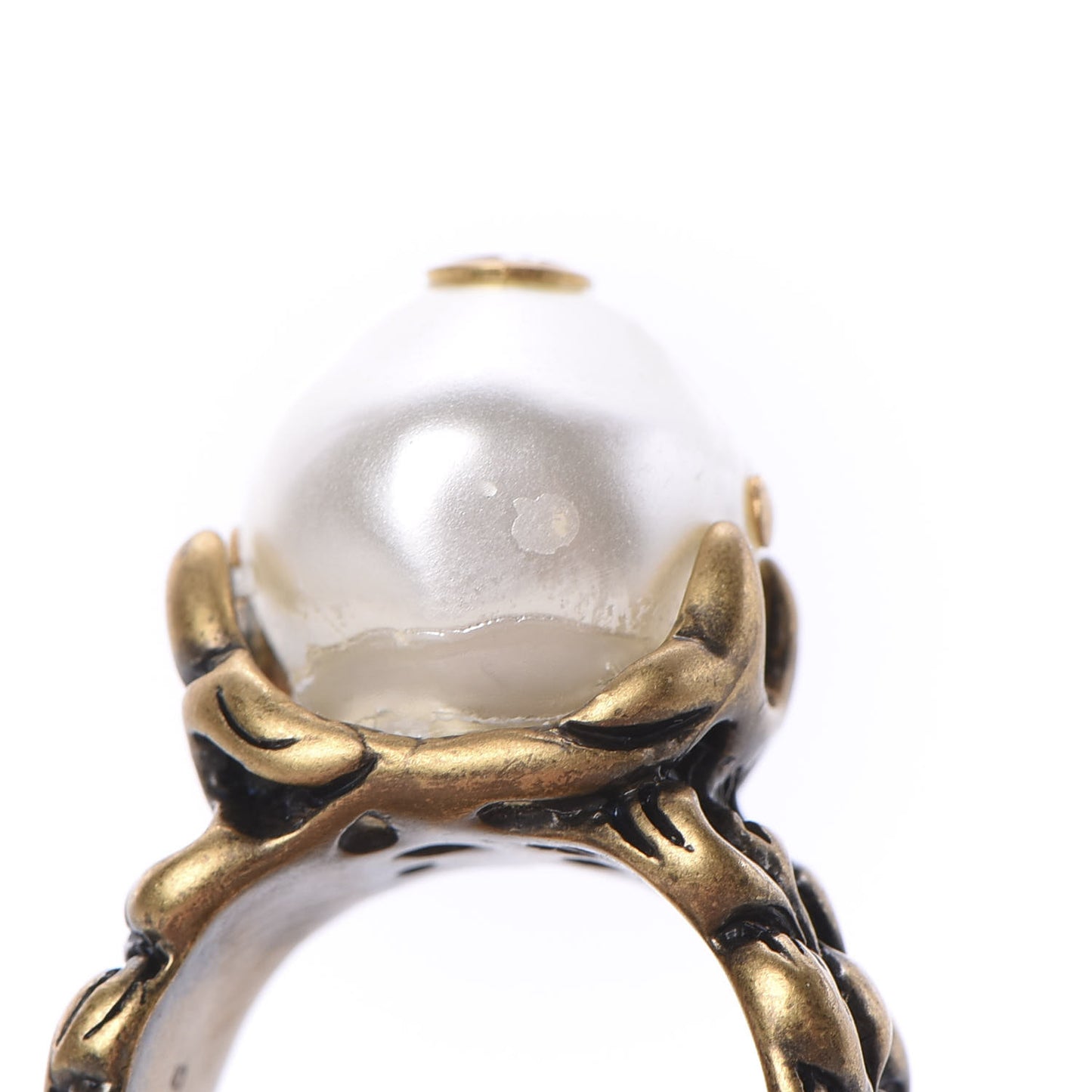 Metal Pearl Ring 7.25 Aged Gold