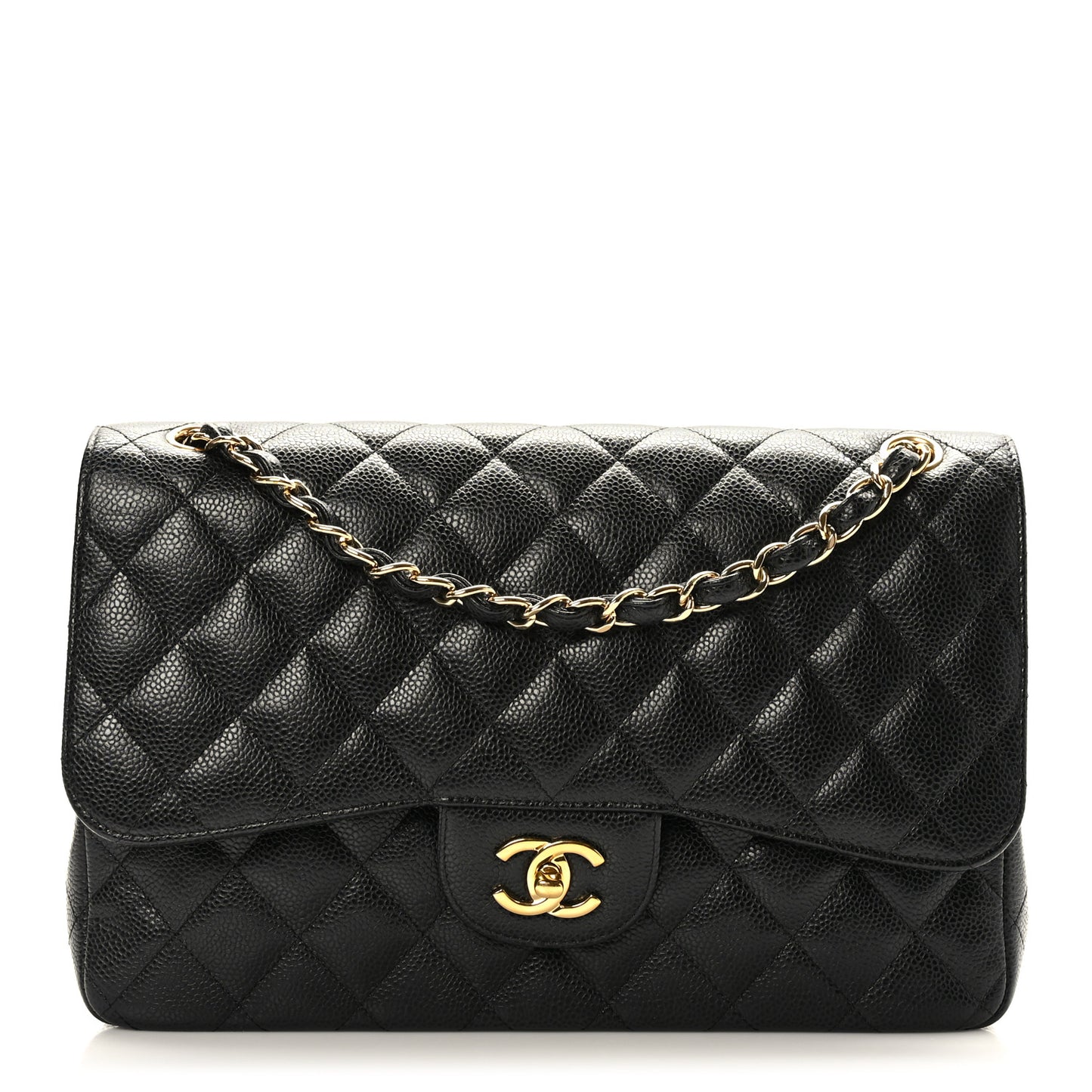 Caviar Quilted Jumbo Double Flap Black