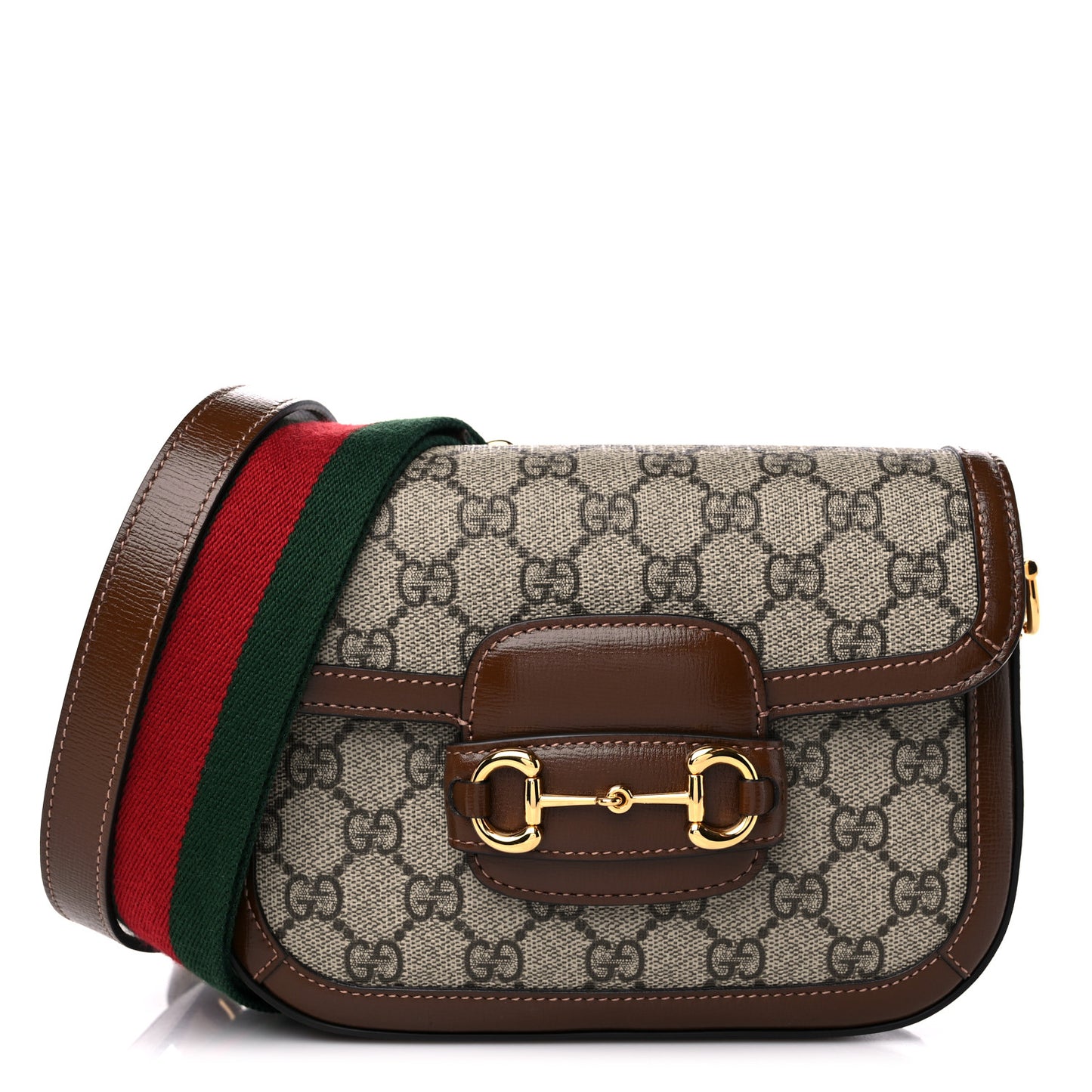 GG Supreme Monogram Web Mini Horsebit 1955 Shoulder Bag Beige Brown Sugar