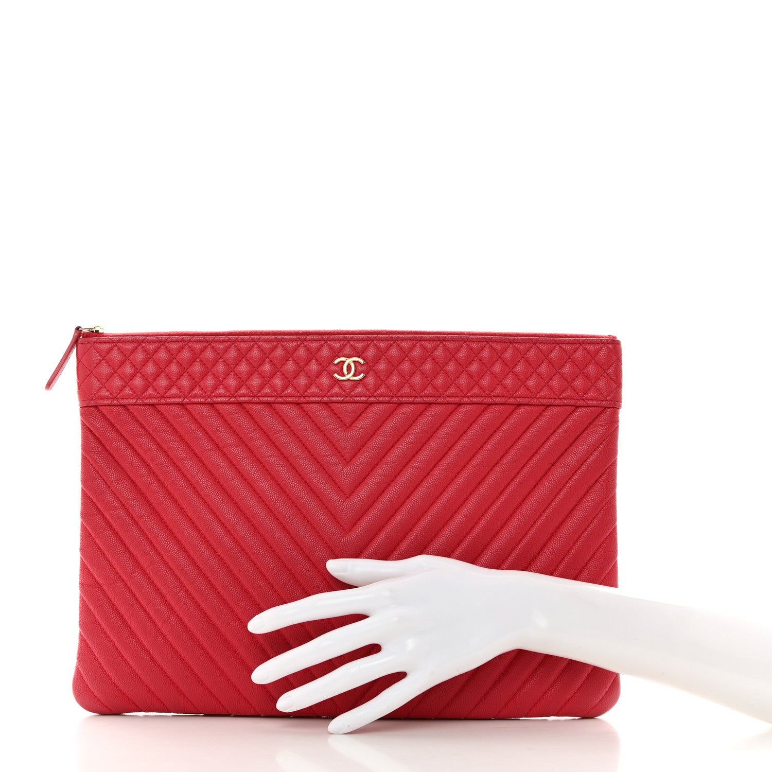 Chanel Caviar Chevron Quilted Large Cosmetic Case Red 2 of 8
