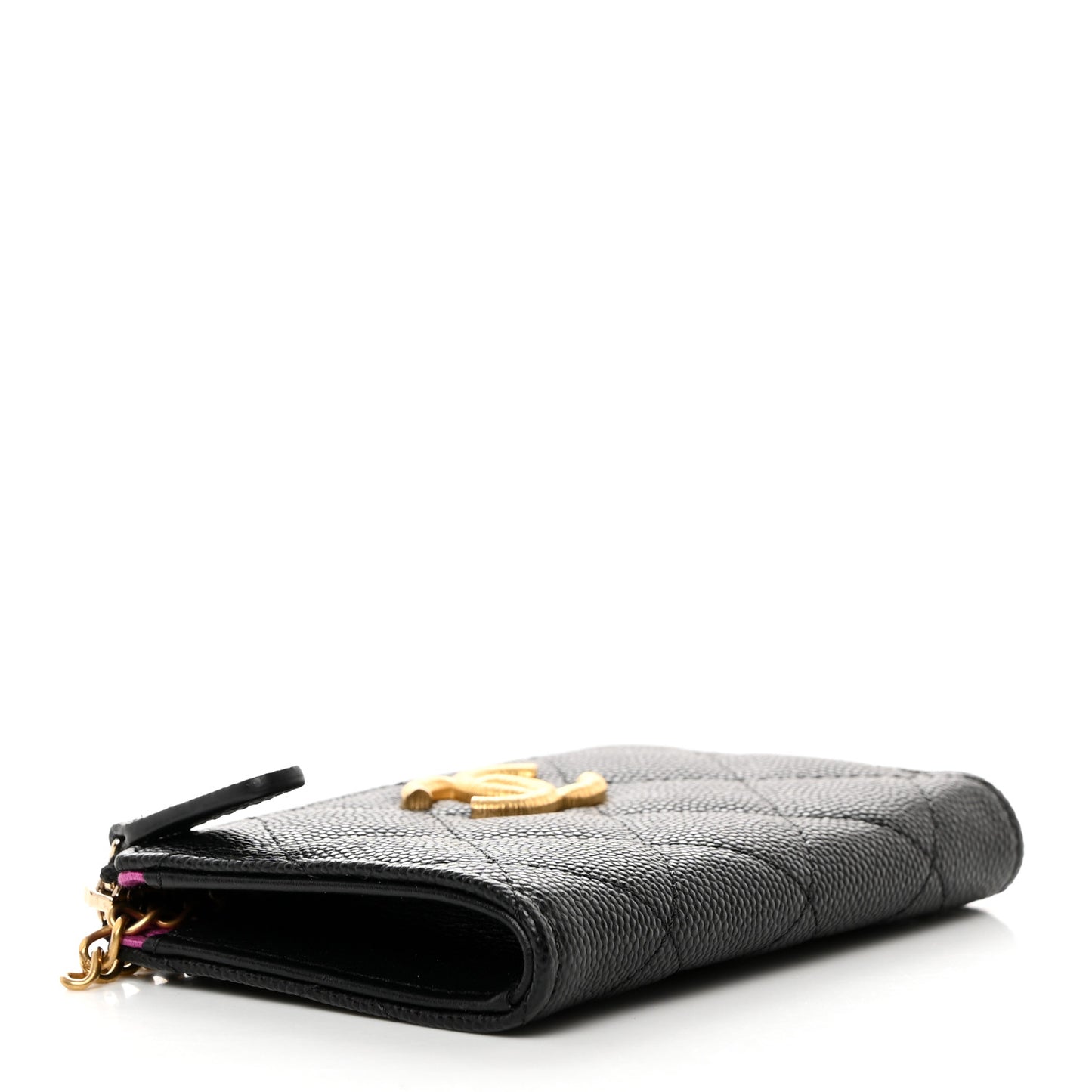 Caviar Quilted Zipped Key Holder Case Black