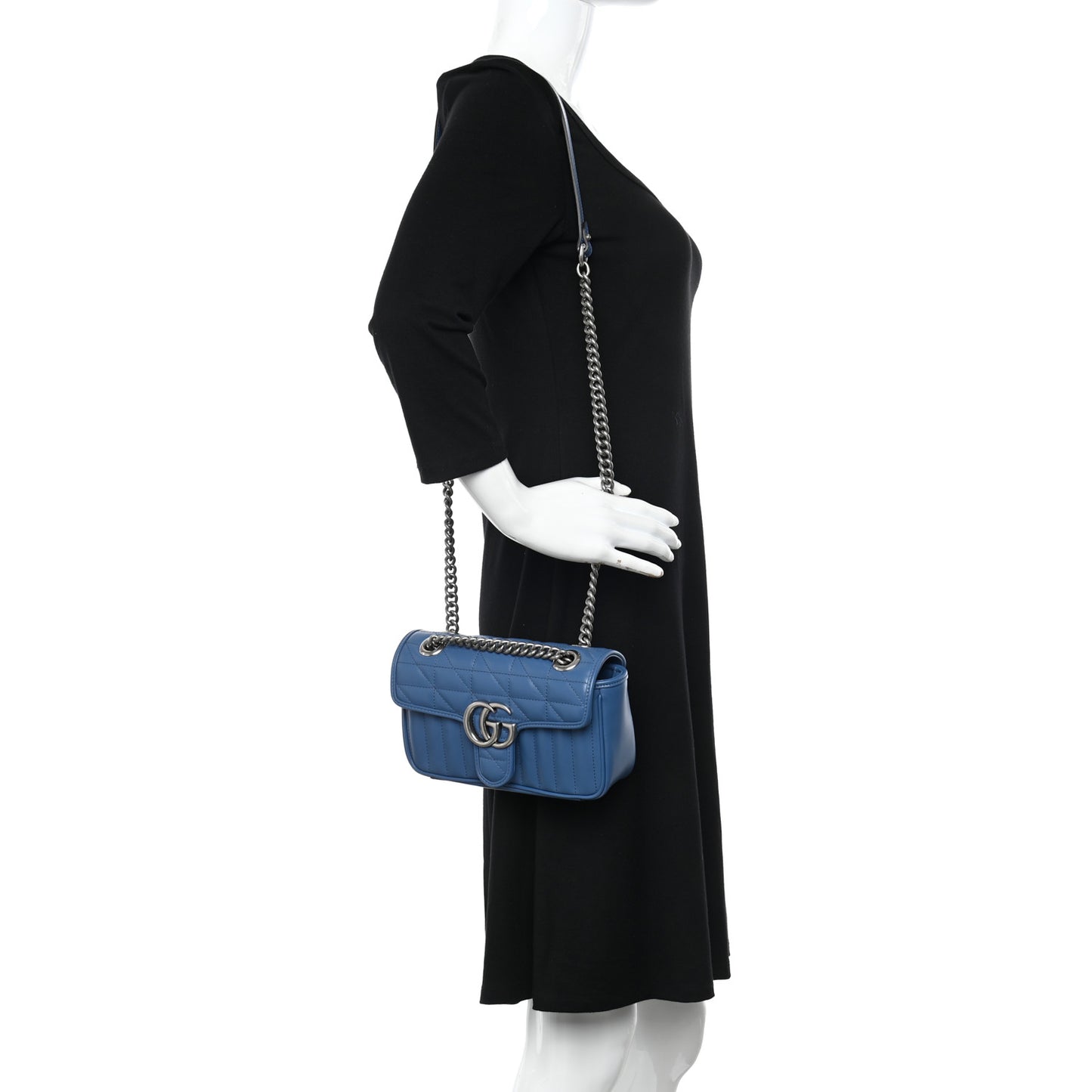 Calfskin Matelasse Aria Mini GG Marmont Shoulder Bag Clear Blue