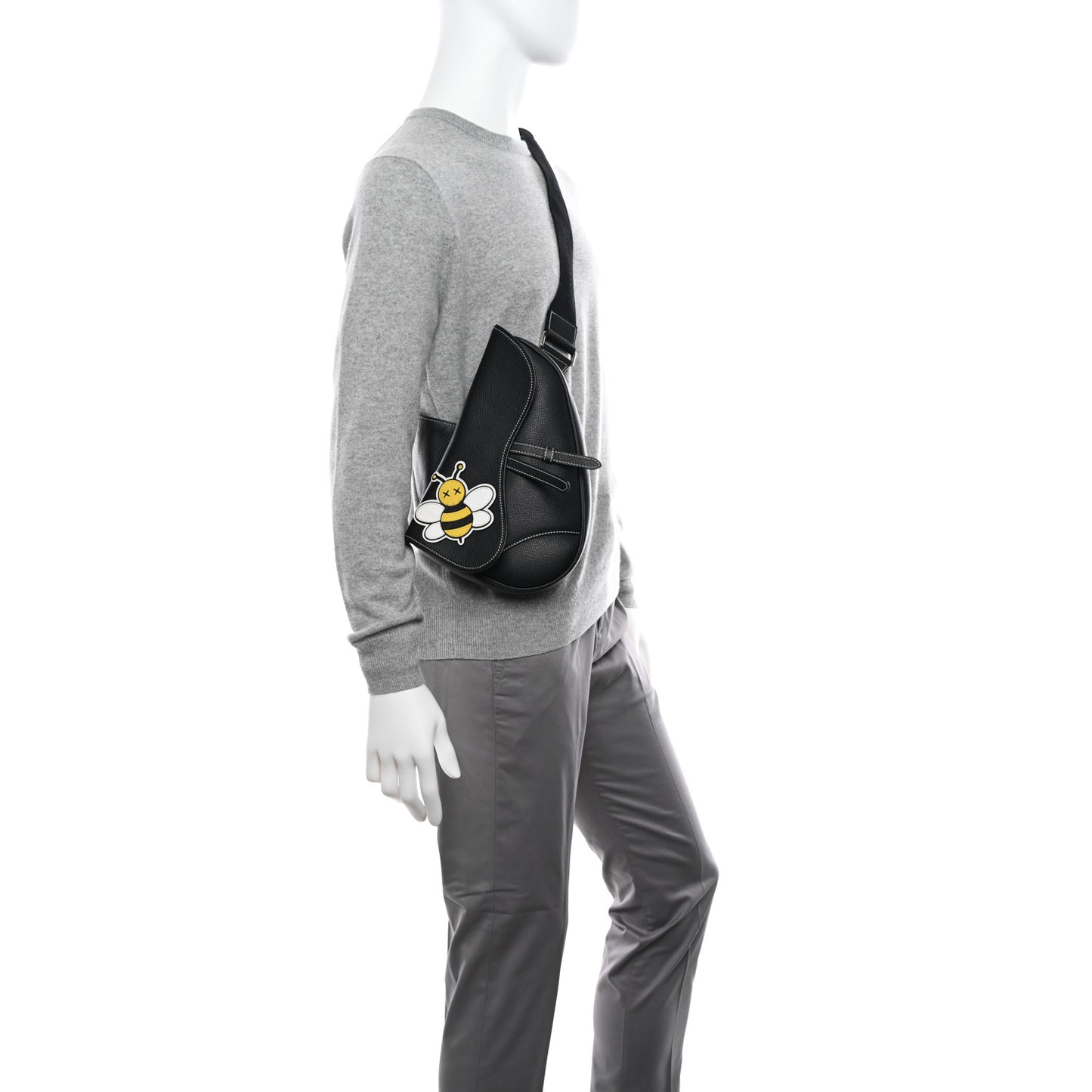 X KAWS Grained Calfskin Bee Saddle Bag Black