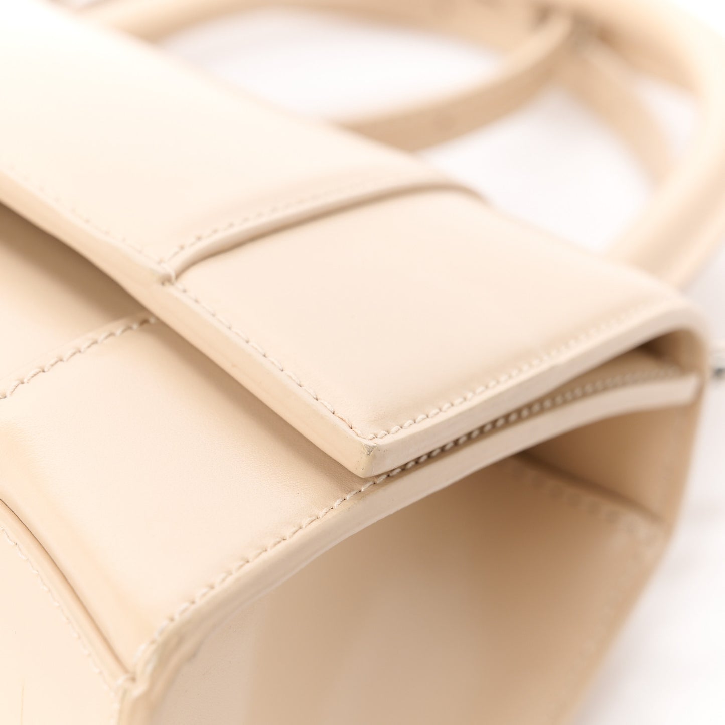 Shiny Box Calfskin Small Hourglass Top Handle Bag Light Beige