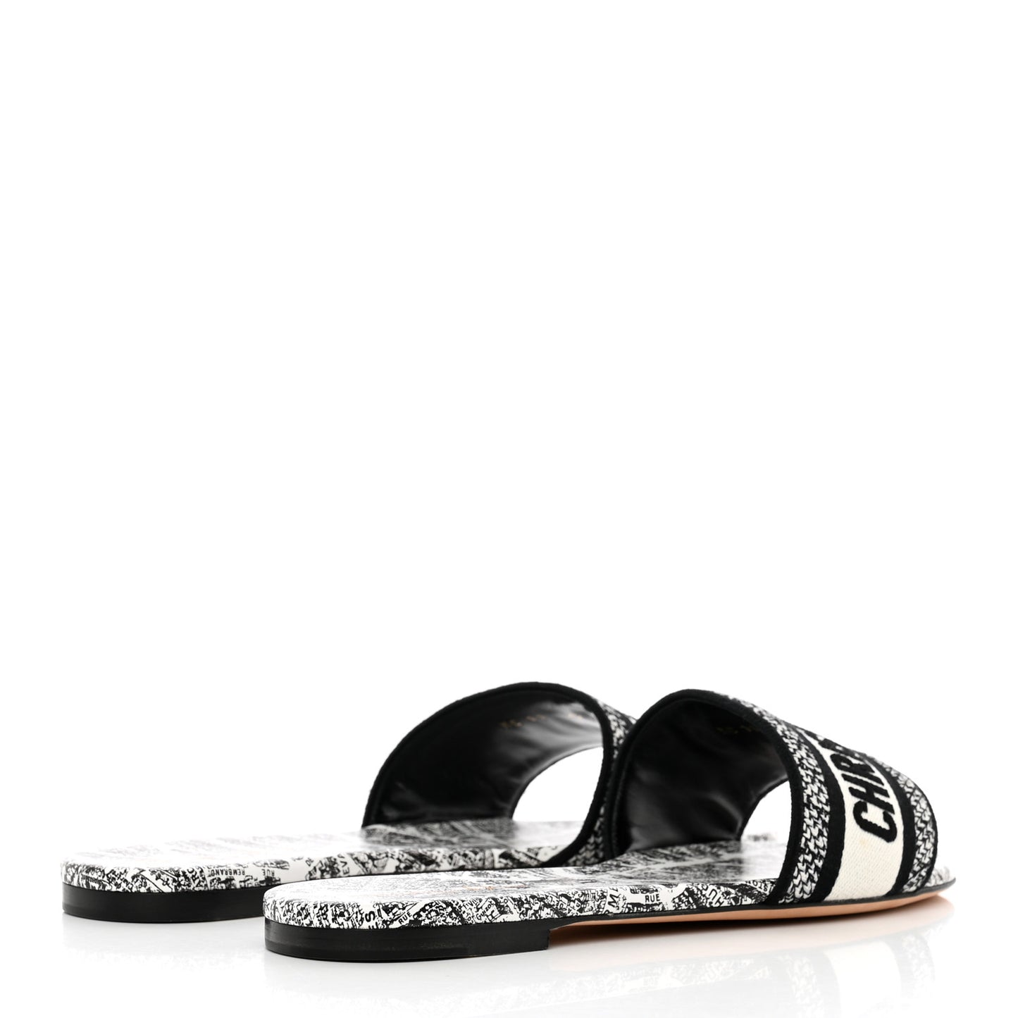 Canvas Plan de Paris Embroidered Dway Flat Slide Sandals 40.5 Off White Black