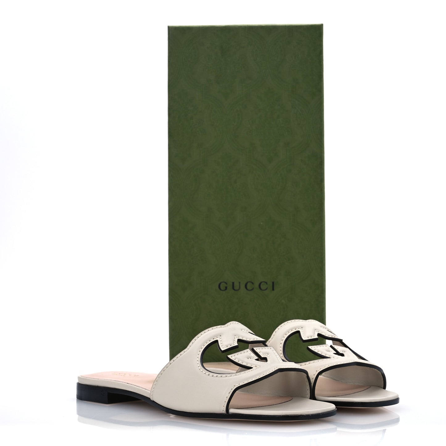 Cosmos Softy Calfskin Interlocking G Cut Out Slide Sandals 37 Mystic White