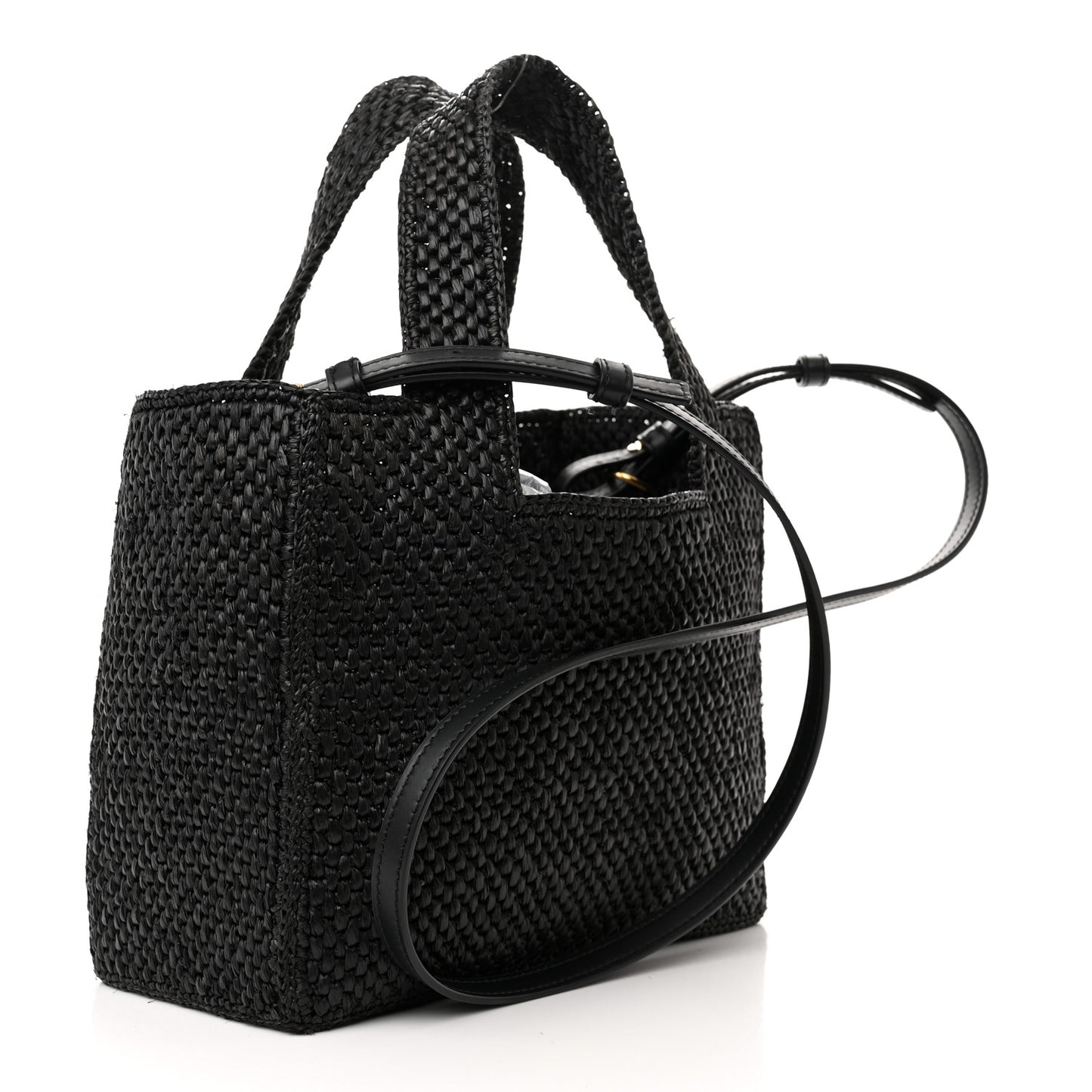 Raffia Small Paula's Ibiza Logo Tote Black White