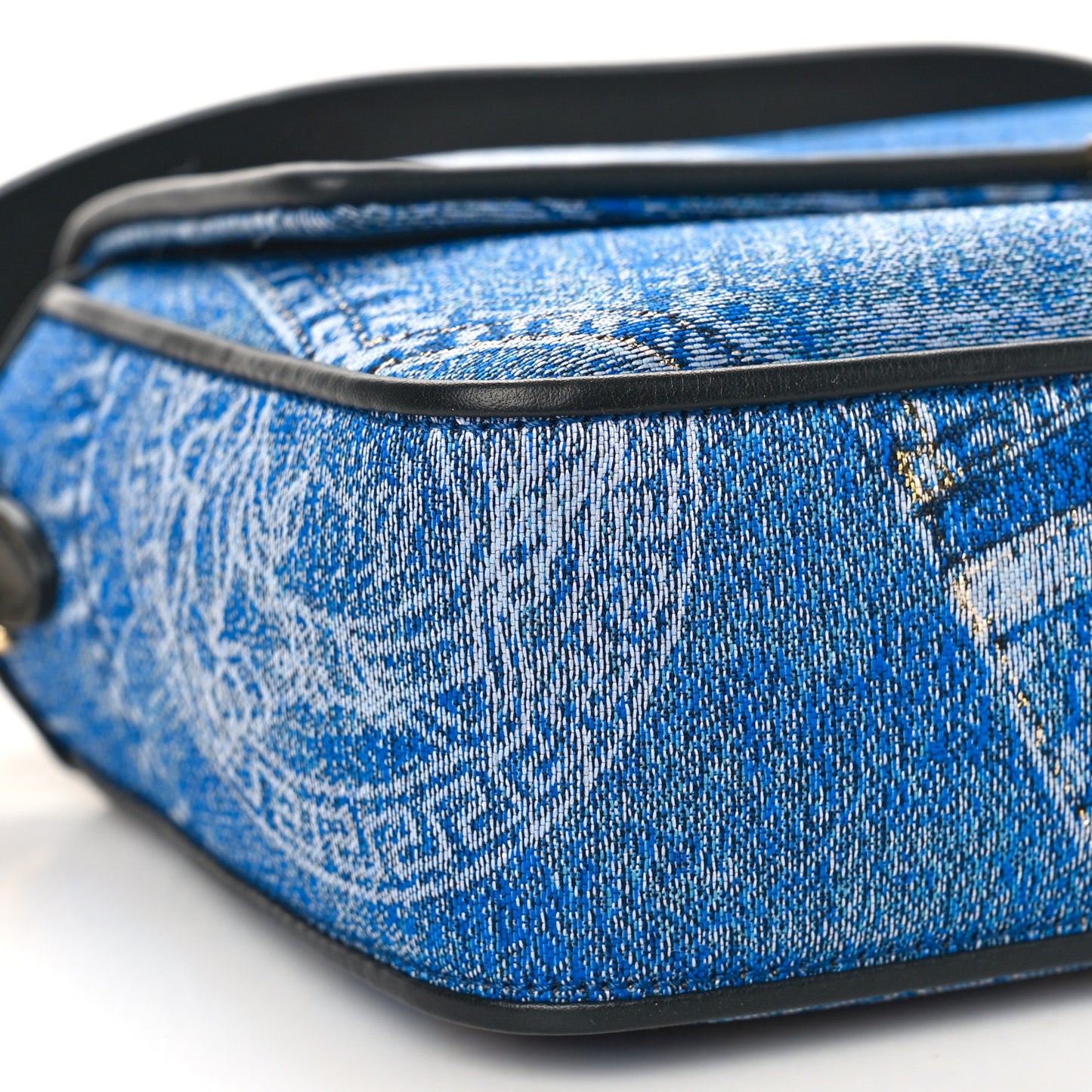 X FENDI Fabric Calfskin Medusa Denim Patchwork Print Baguette Blue Black Gold