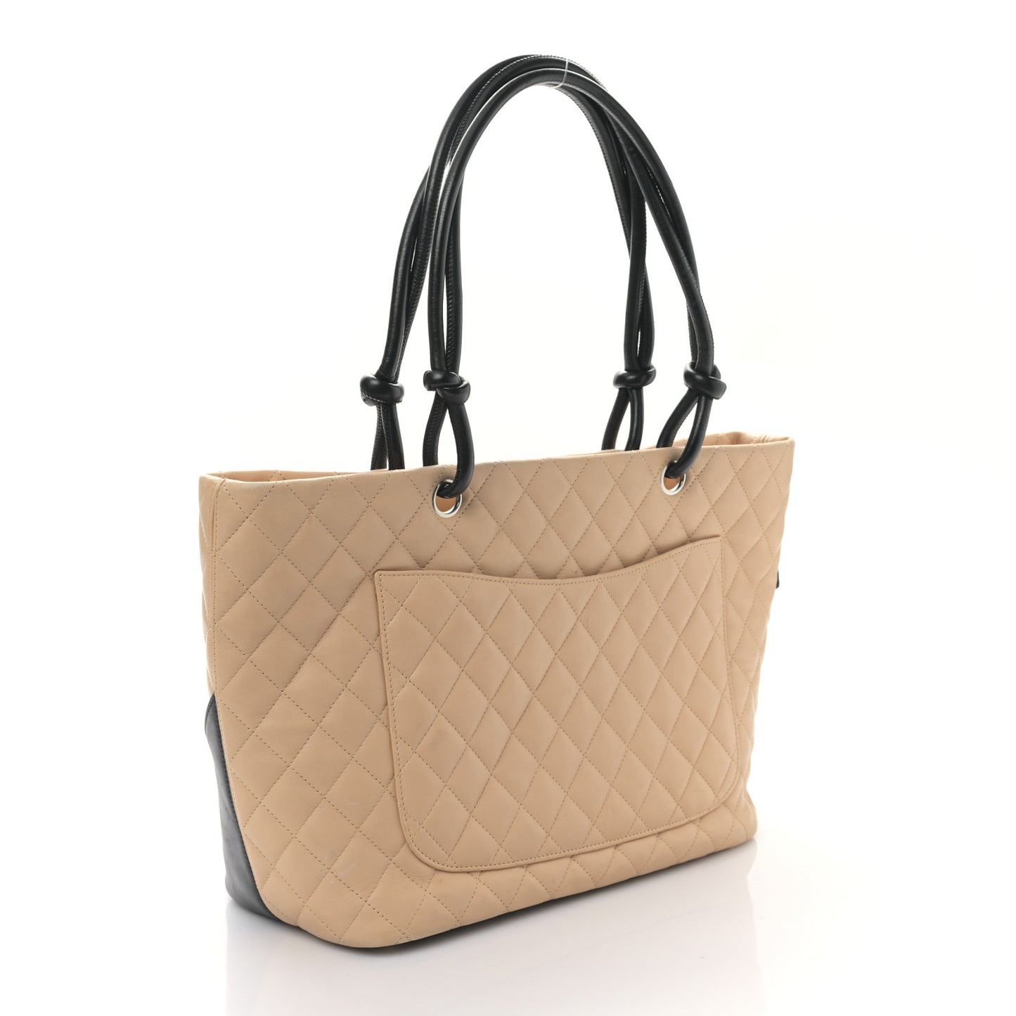 Calfskin Quilted Large Cambon Tote Beige Black