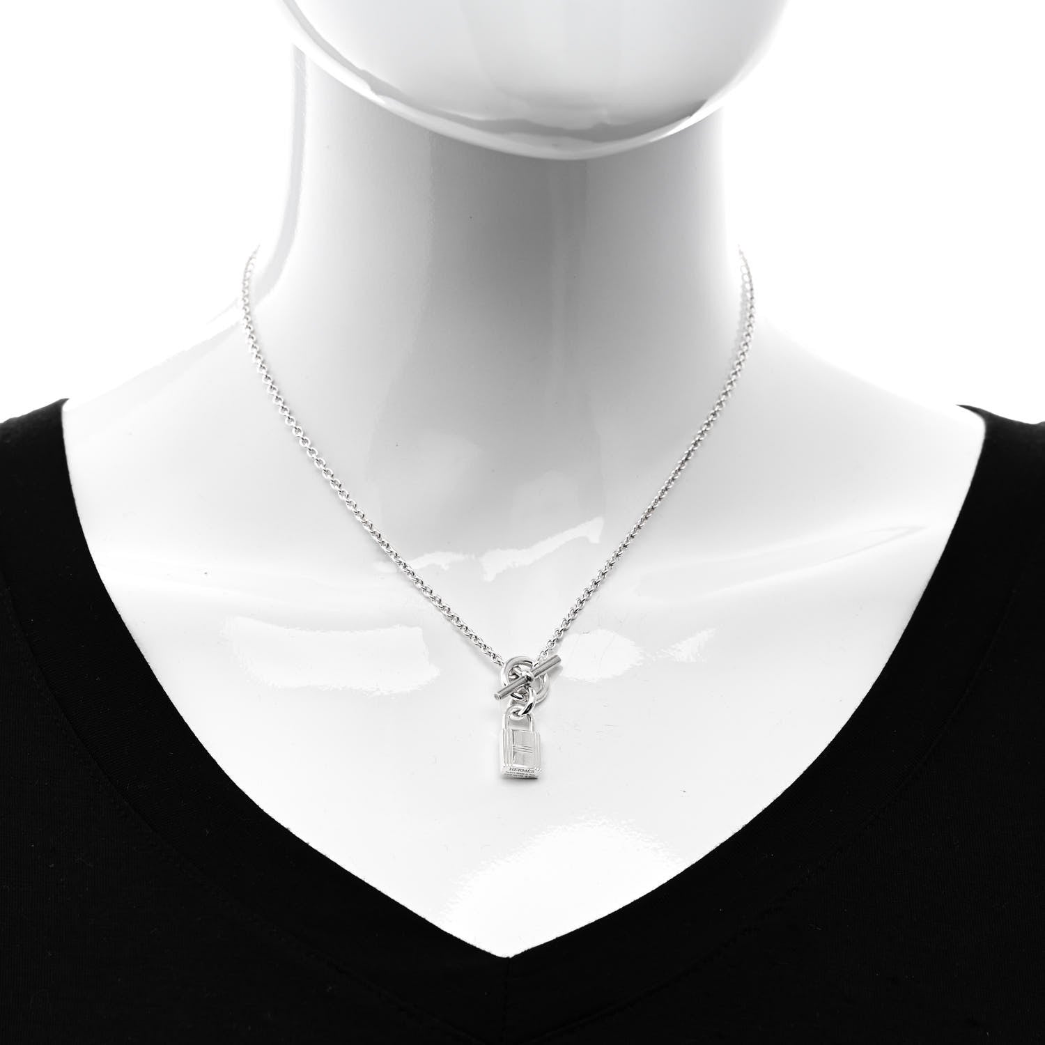 Hermes Sterling Silver Cadenas Kelly Lock Pendant Necklace 2 of 5