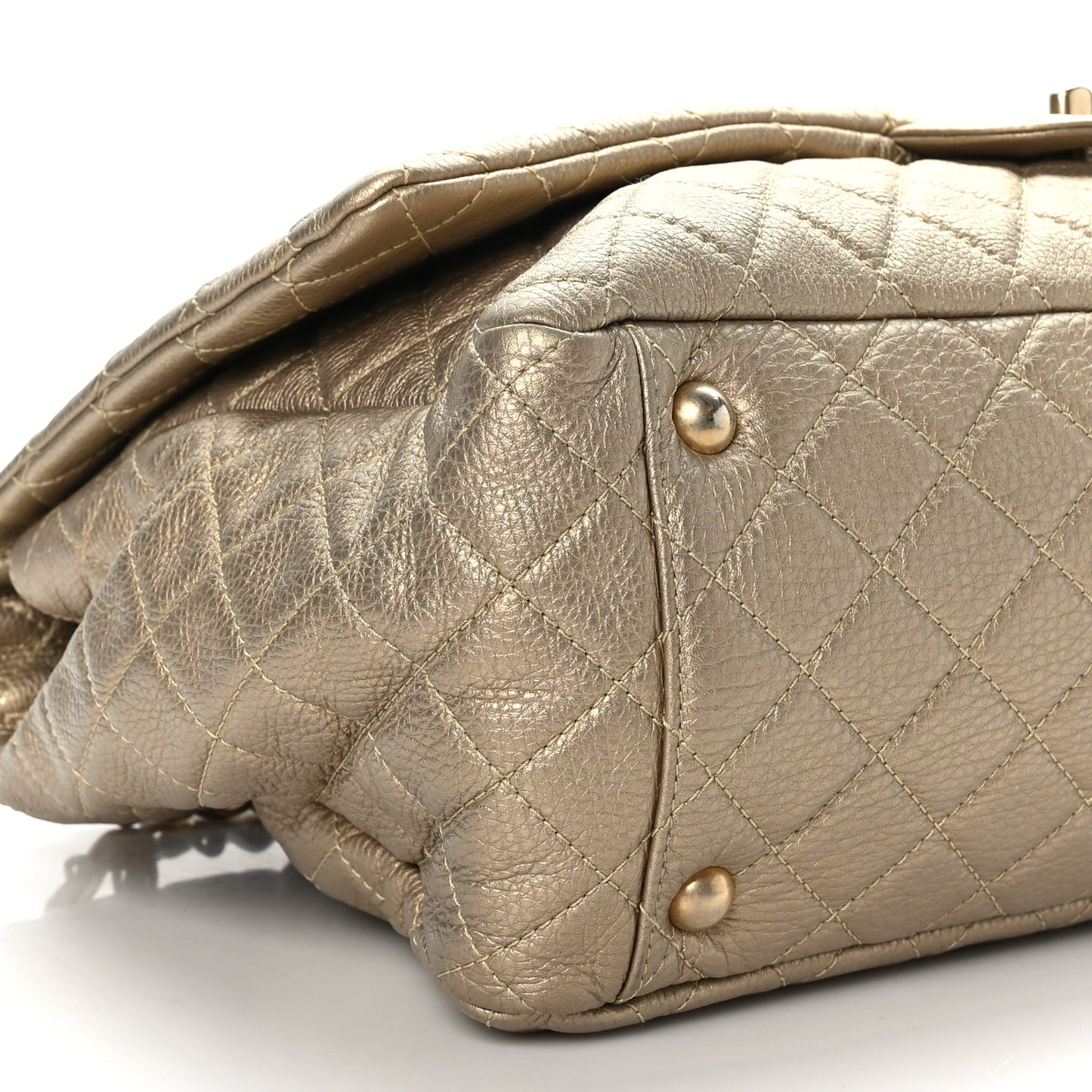 Metallic Calfskin Quilted Small XXL Travel Flap Bag Gold