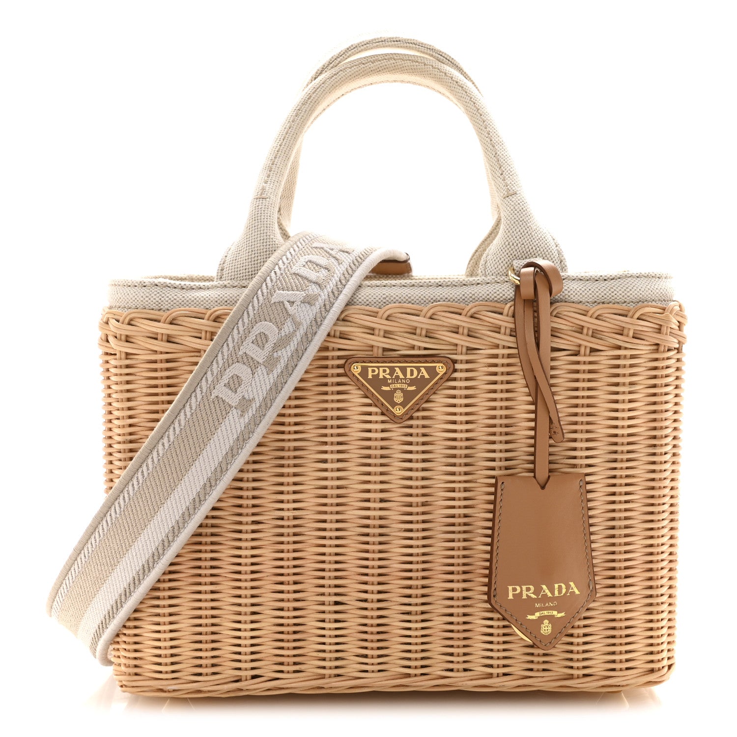 Prada Canvas Wicker Shoulder Bag White 1805123 – FASHIONPHILE