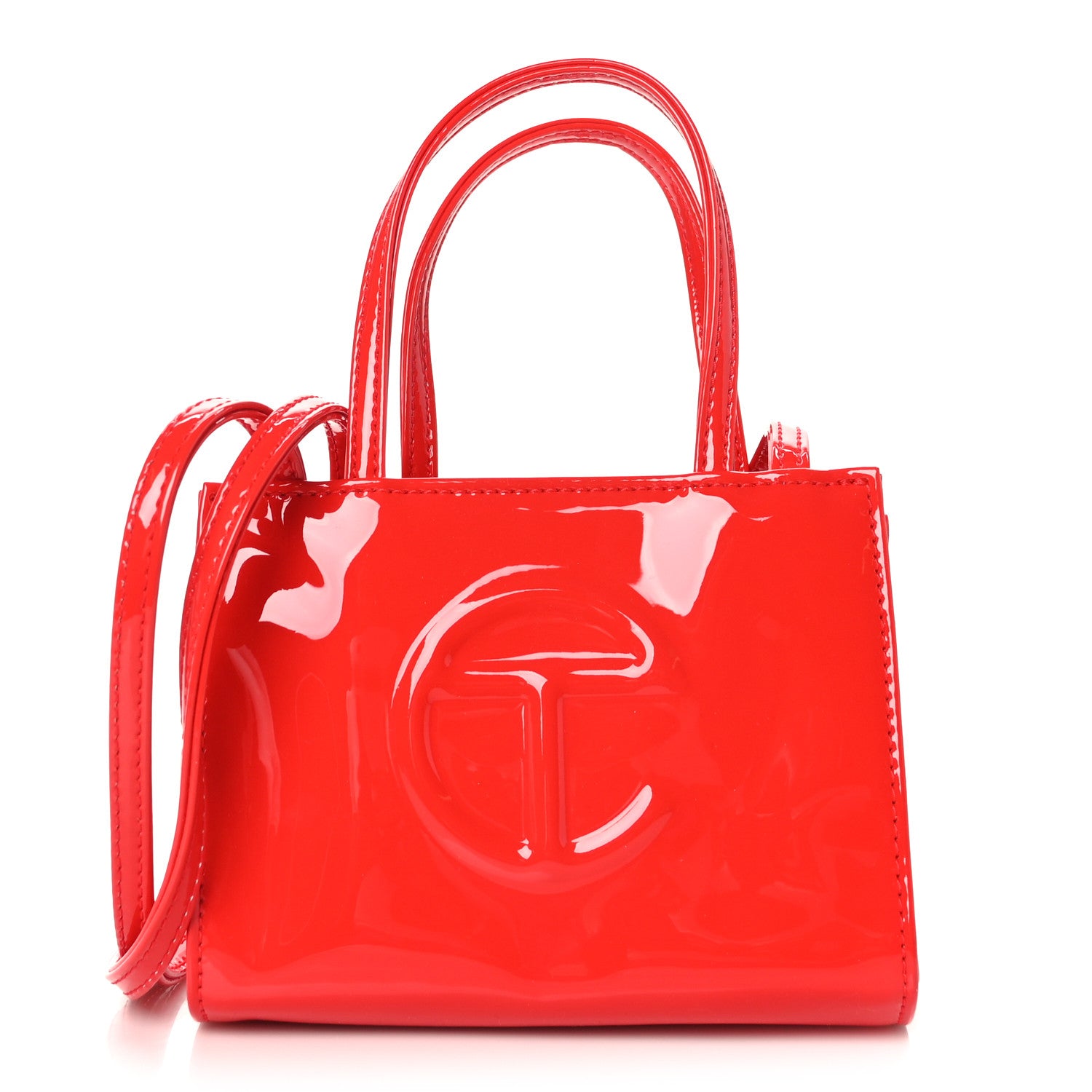 Telfar Patent Vegan Leather Small Shopping Bag Red 1 of 8