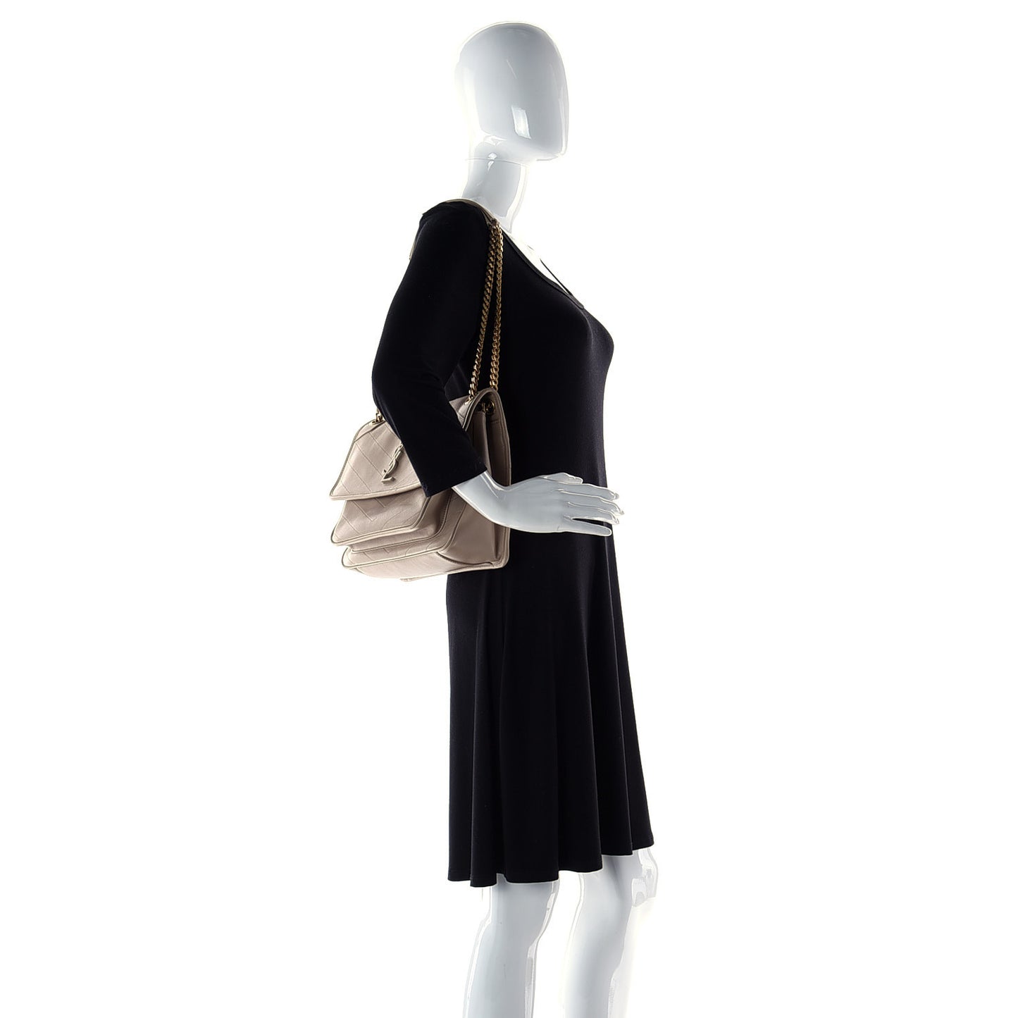 Lambskin Matelasse Monogram Medium Niki Chain Satchel Dark Beige