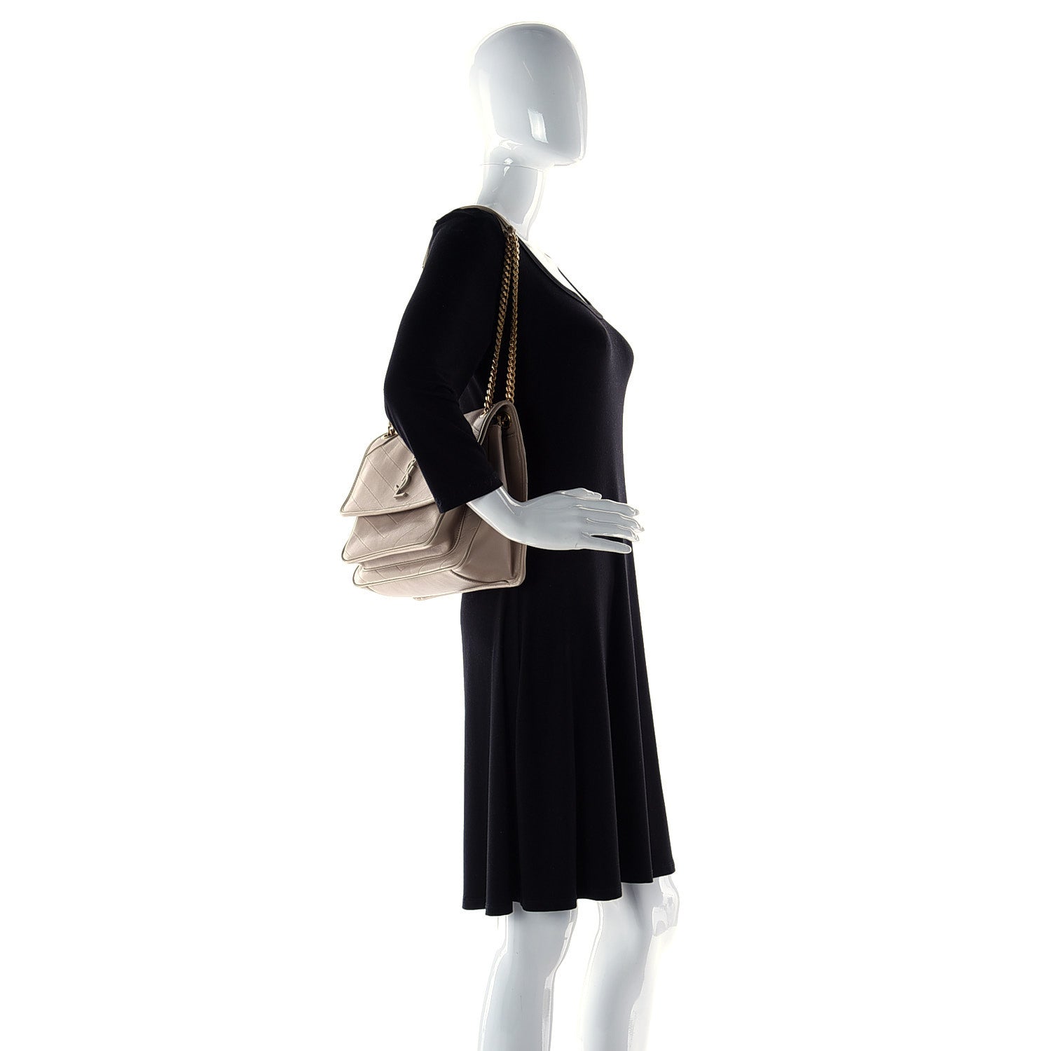 Saint Laurent Lambskin Matelasse Monogram Medium Niki Chain Satchel Dark Beige 2 of 14