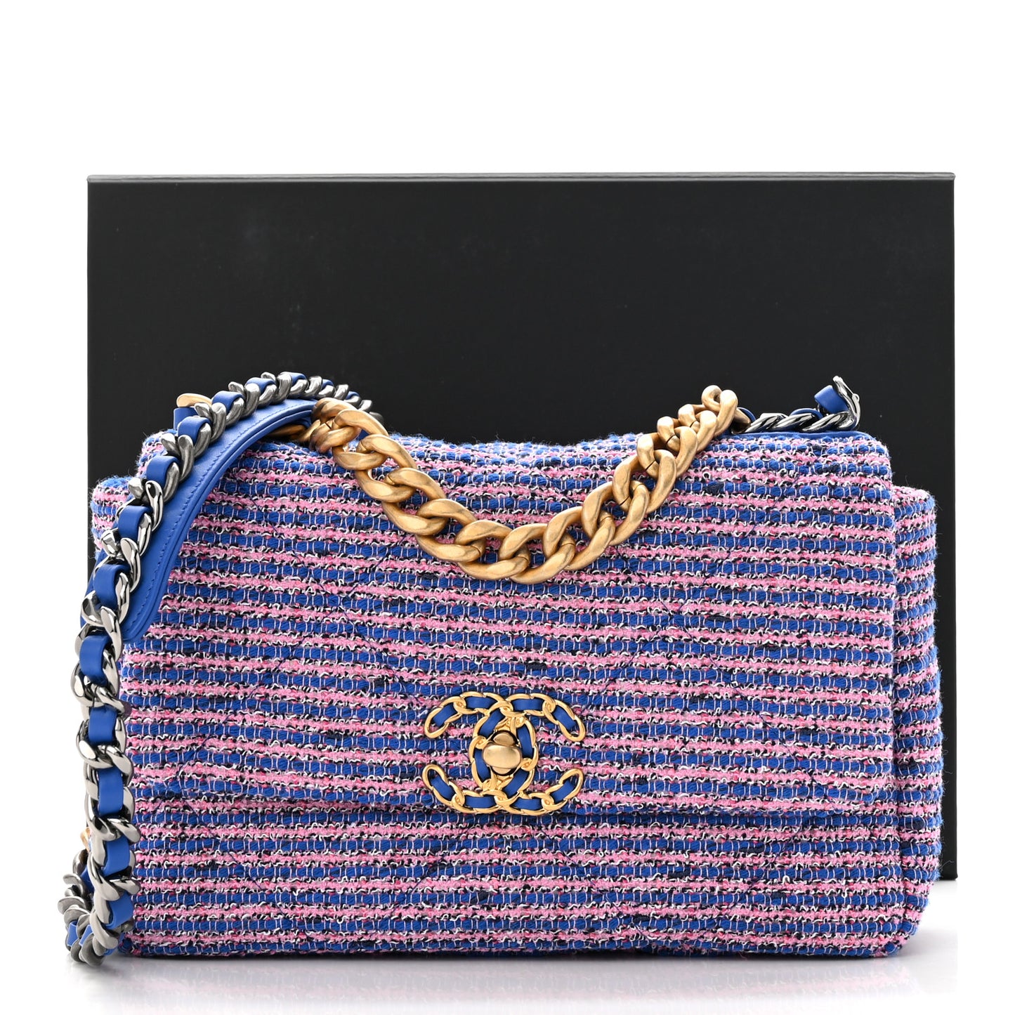 Tweed Quilted Medium Chanel 19 Flap Blue Pink