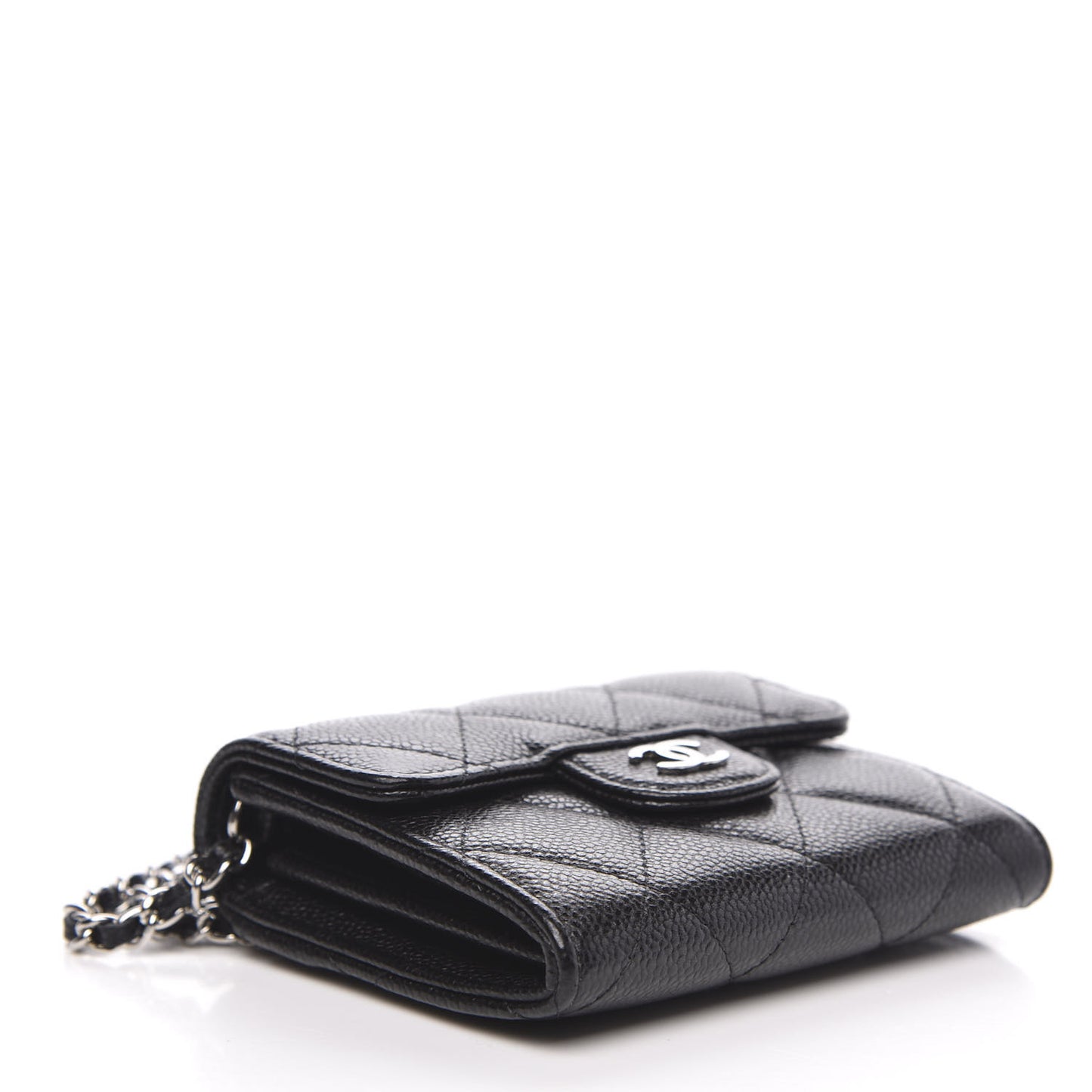 Caviar Quilted Flap Card Holder On Chain Black