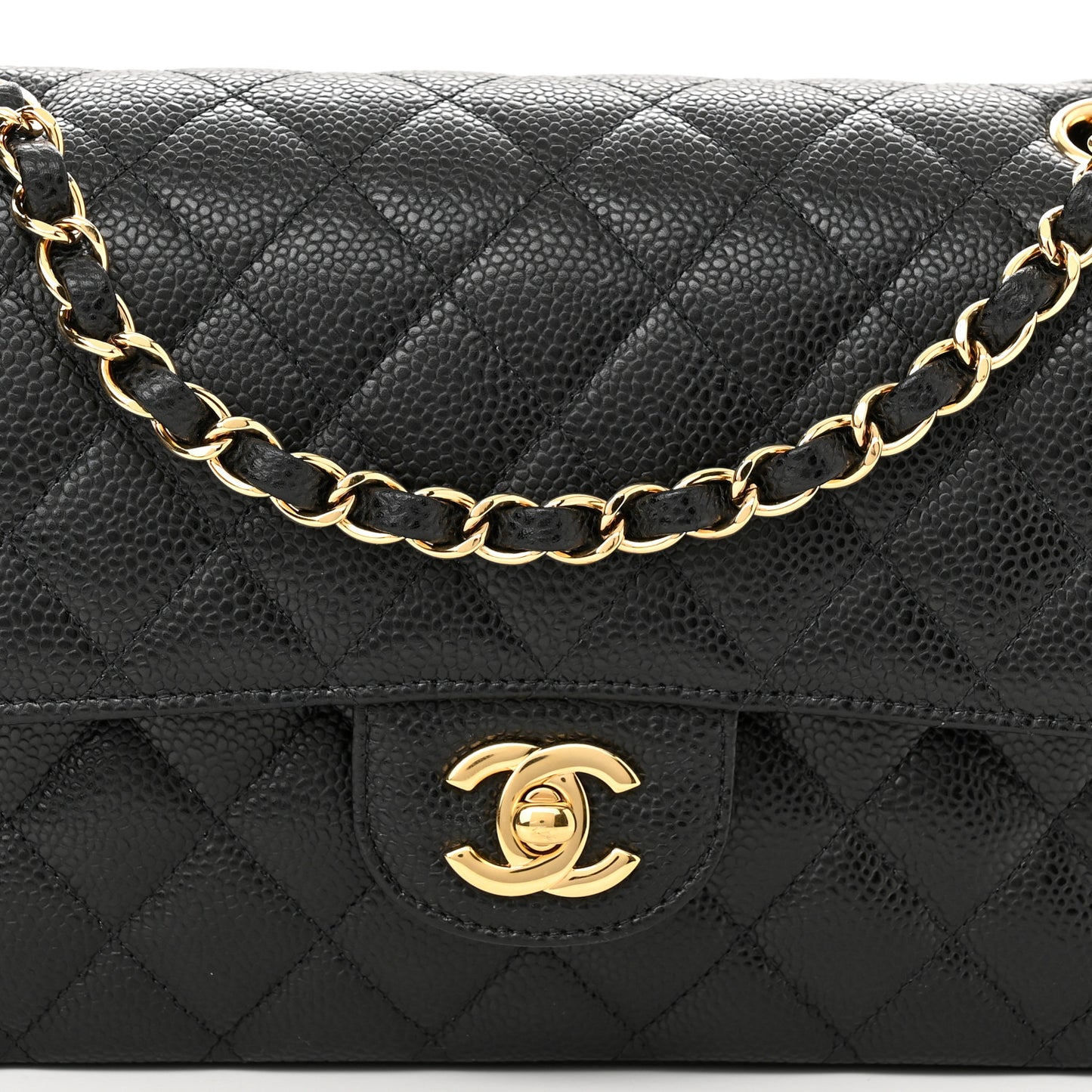 Caviar Quilted Medium Double Flap Black