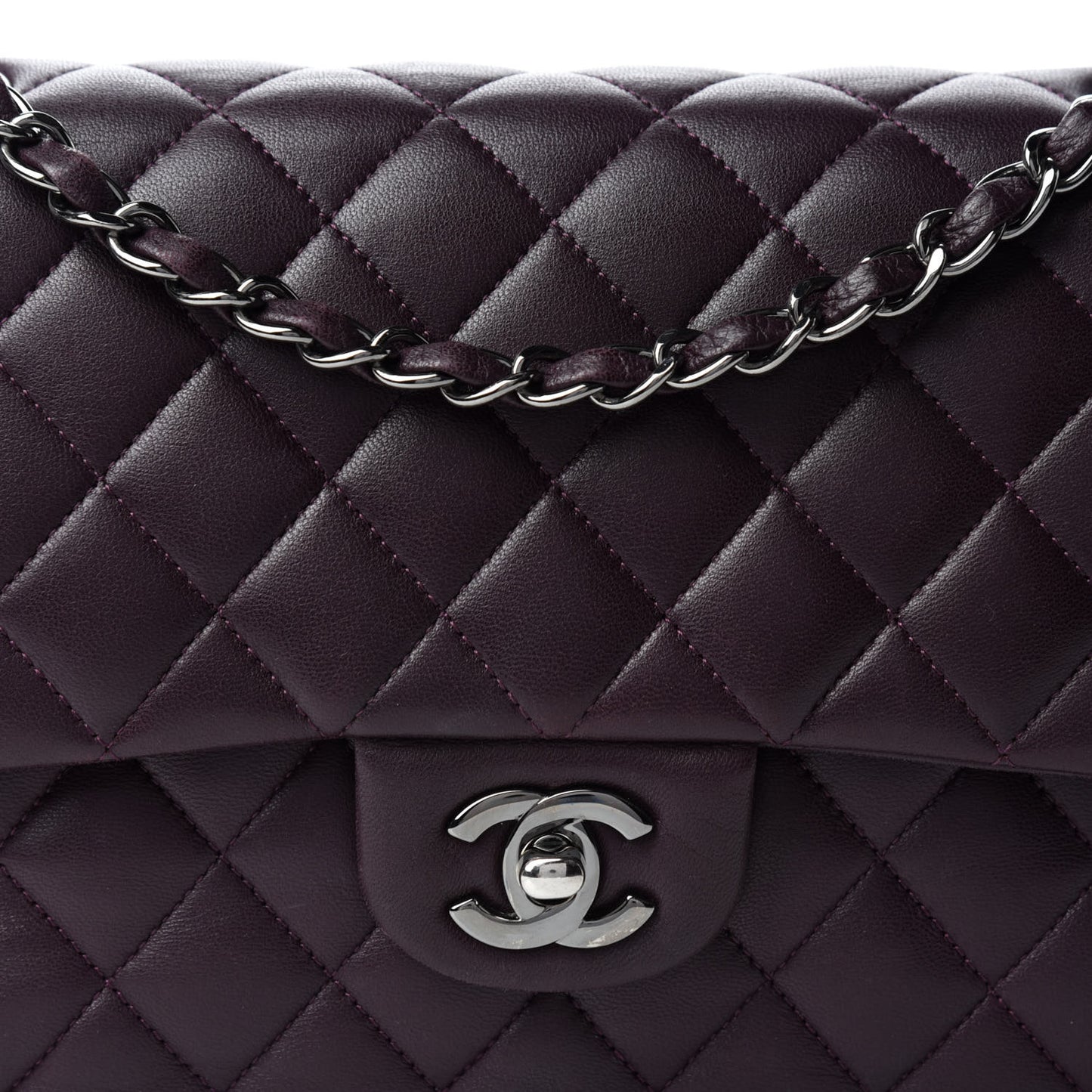 Lambskin Quilted Medium Double Flap Dark Purple