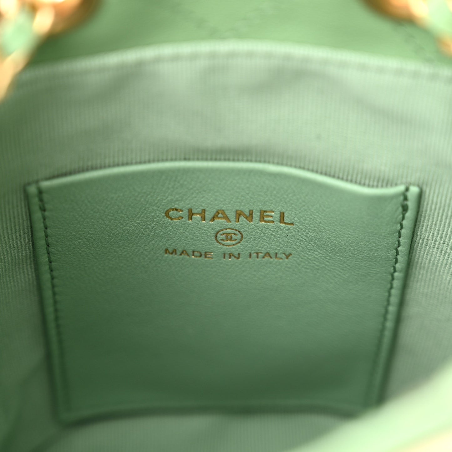 Shiny Lambskin Quilted Nauticoco Bucket Light Green