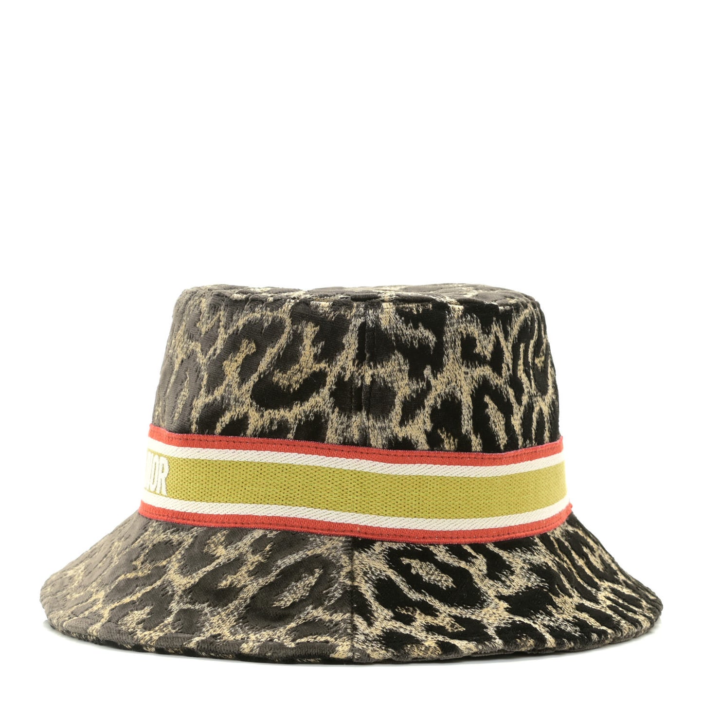 Velvet Embroidered Leopard Print Small Brim Bucket Hat 57 Beige Multicolor