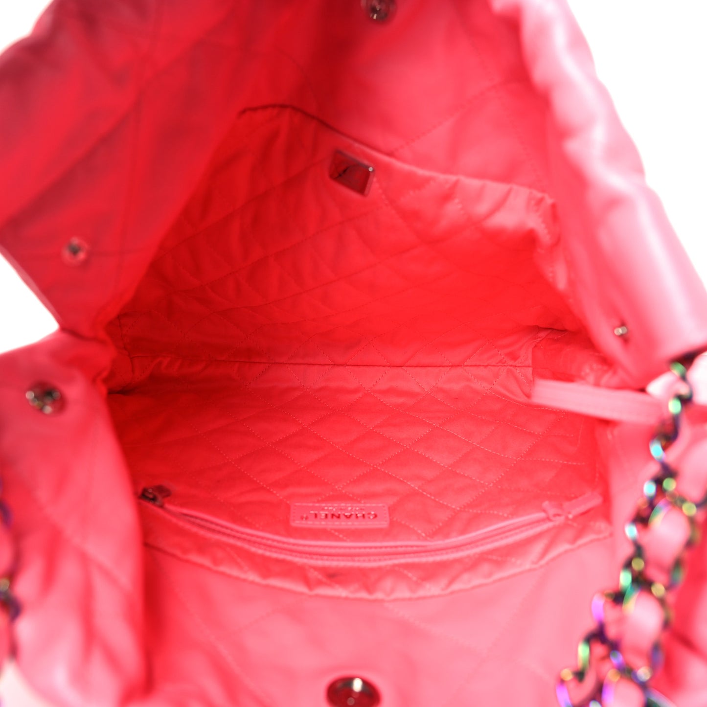 Shiny Calfskin Quilted Small Rainbow Metal Chanel 22 Coral Pink