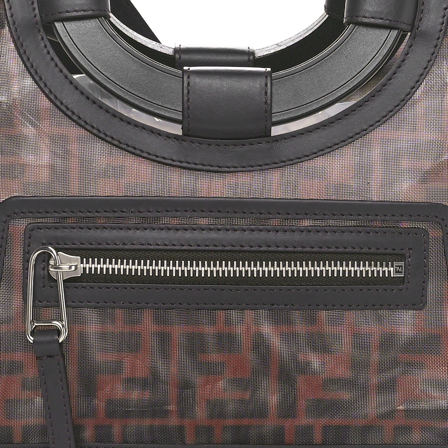 Mesh Vitello Century Cuoio FF 1974 Small Runaway Shopper Tote Marrone Black Ebano