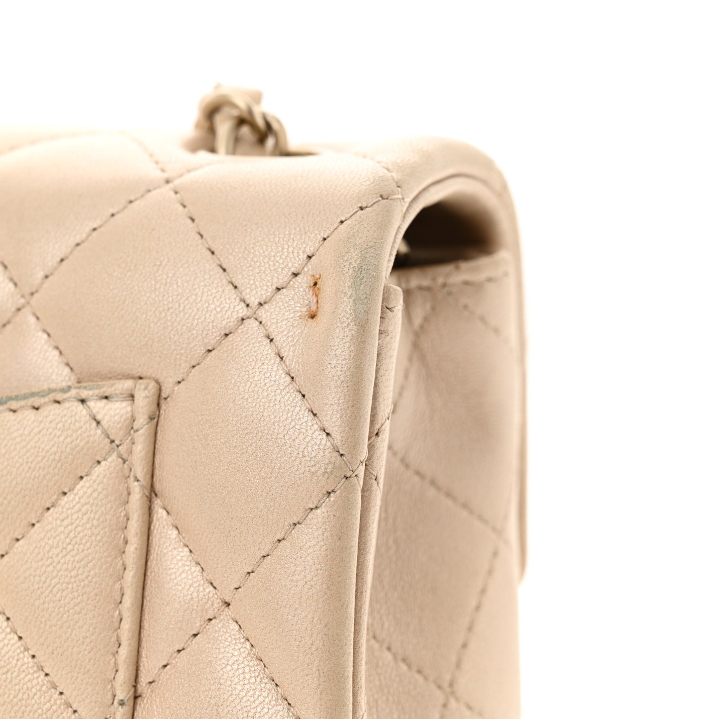 Iridescent Calfskin Quilted Mini Rectangular Flap Beige
