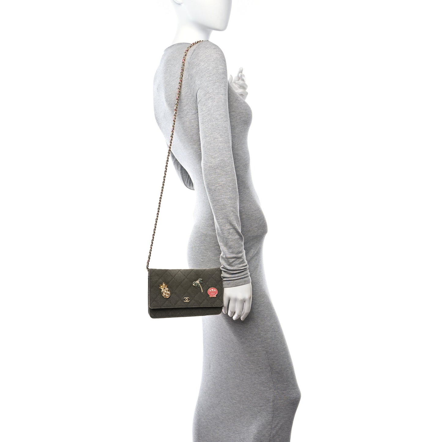 Canvas Quilted Coco Cuba Charms Wallet on Chain WOC Khaki
