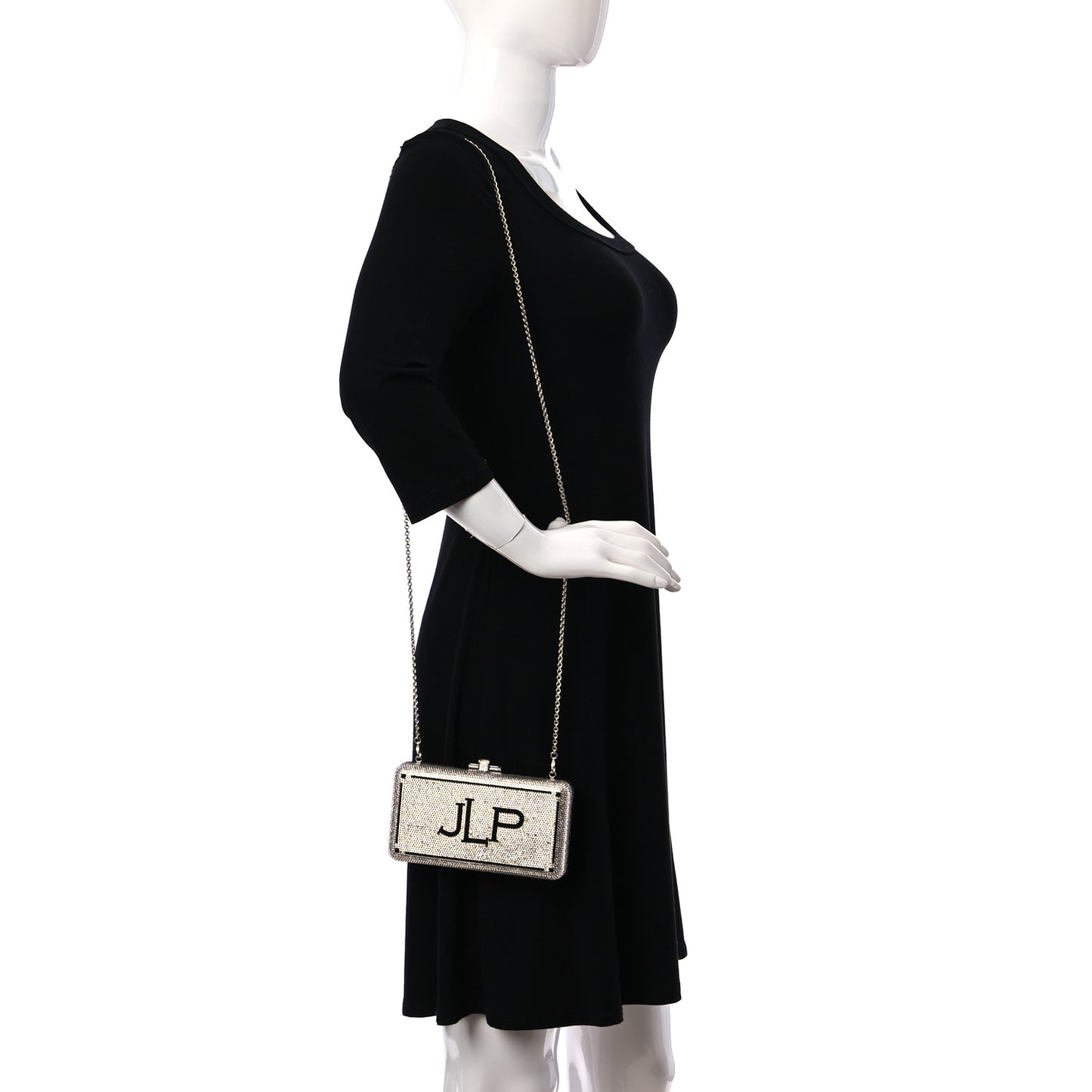 Crystal Bespoke Slim Slide Clutch Black Silver