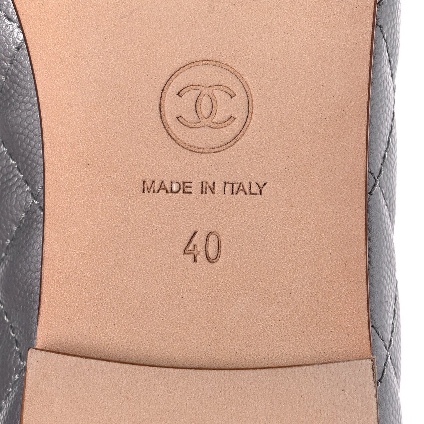 Crumpled Lambskin Quilted CC Ballerina Flats 40 Grey