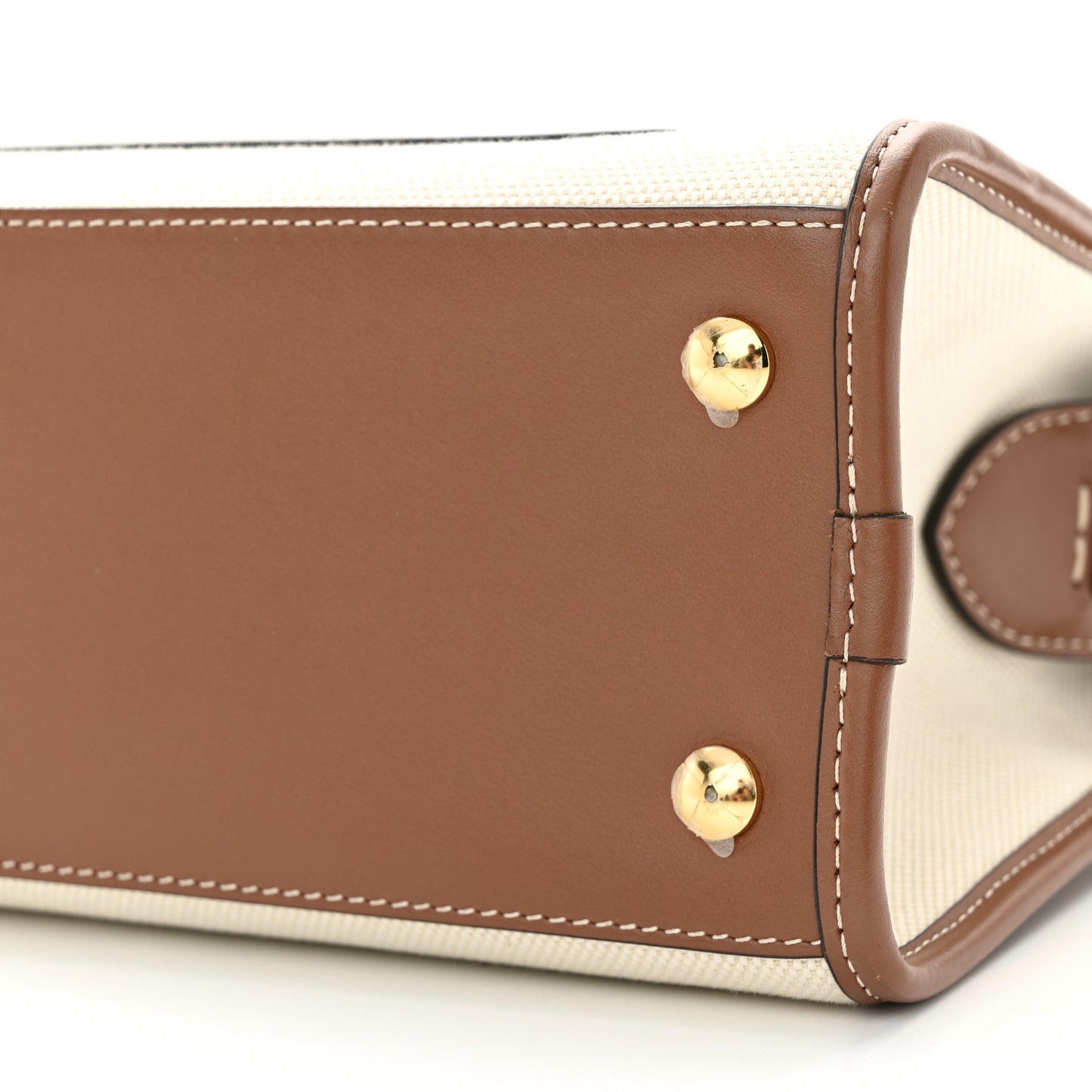 Canvas Smooth Calfskin Two Tone Small Pocket Bag Natural Malt Brown