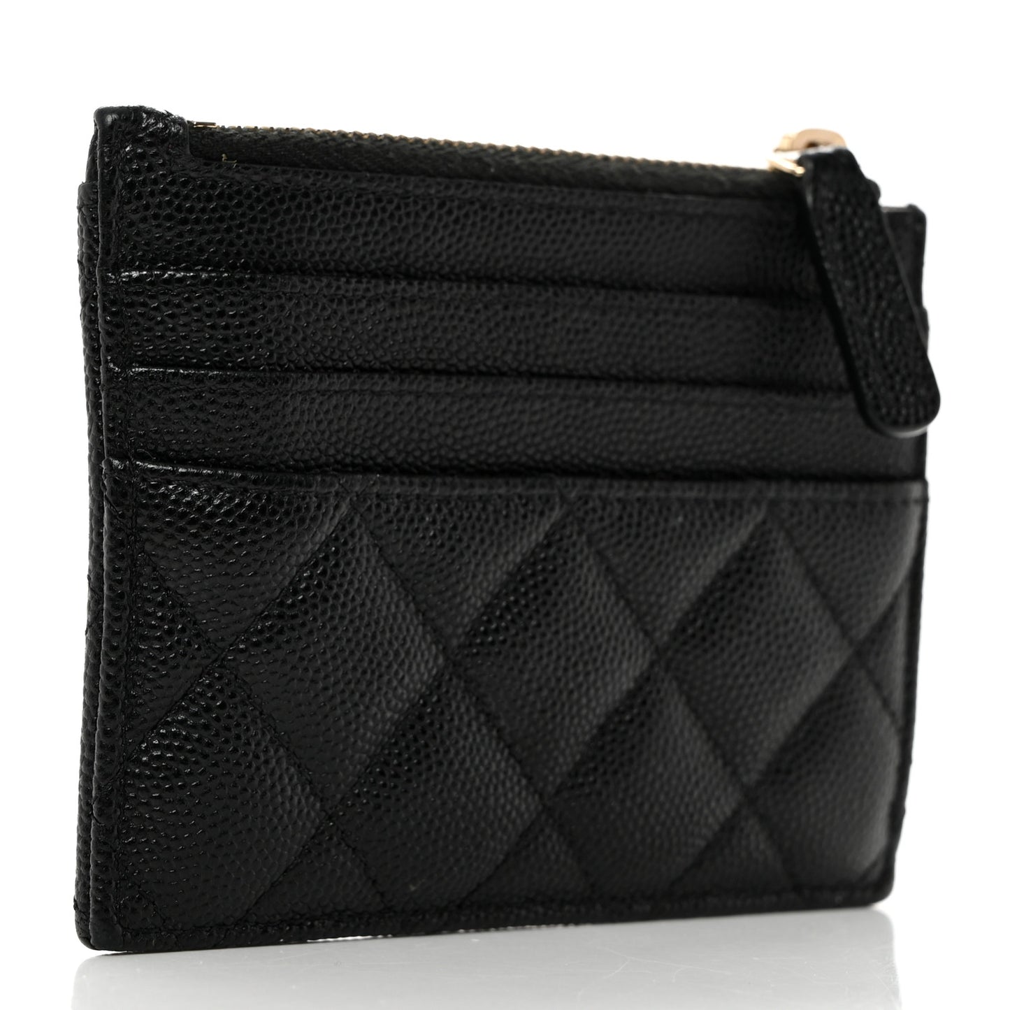 Caviar Quilted CC Zip Card Holder Black