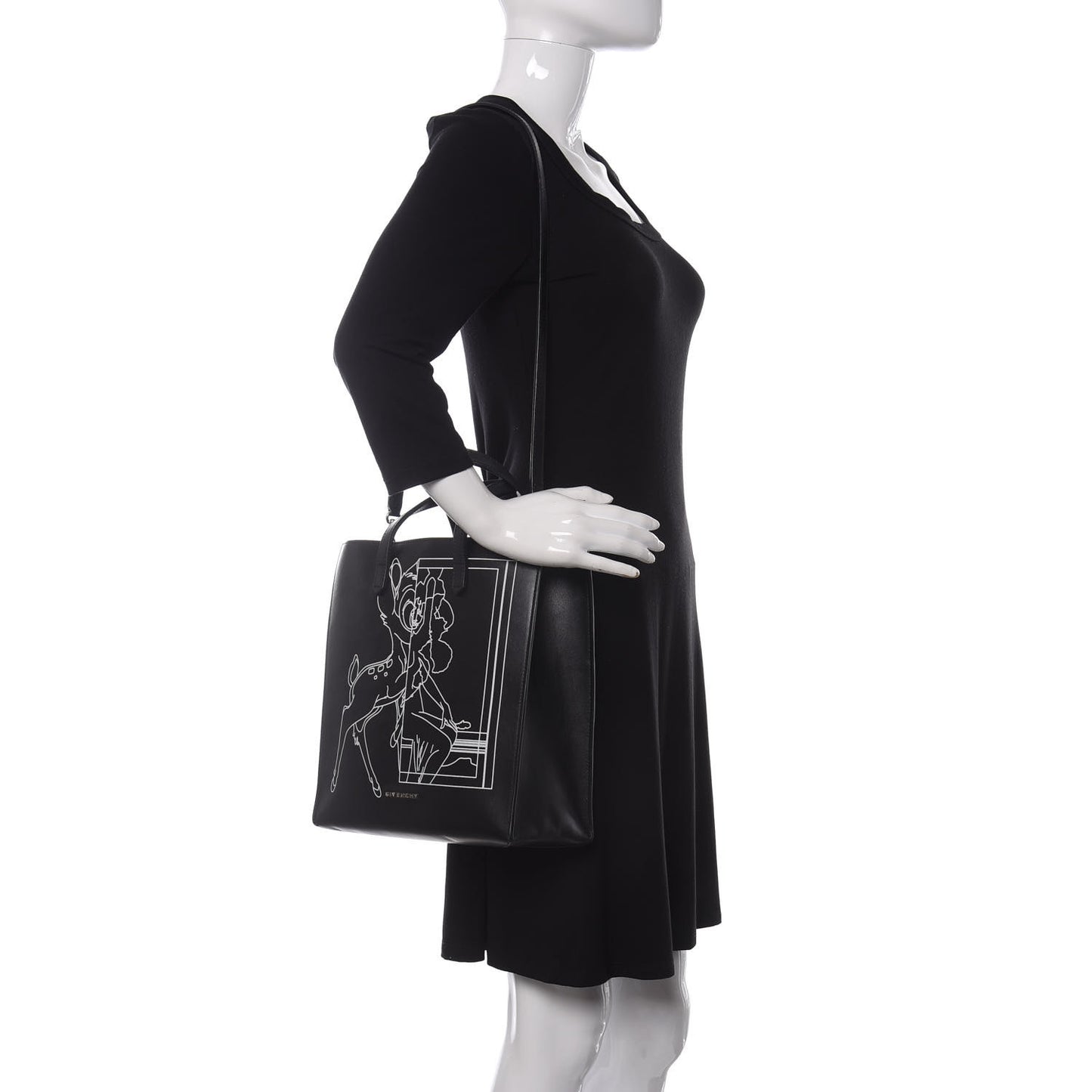 Calfskin Bambi Print Medium Stargate Shopper Tote Black