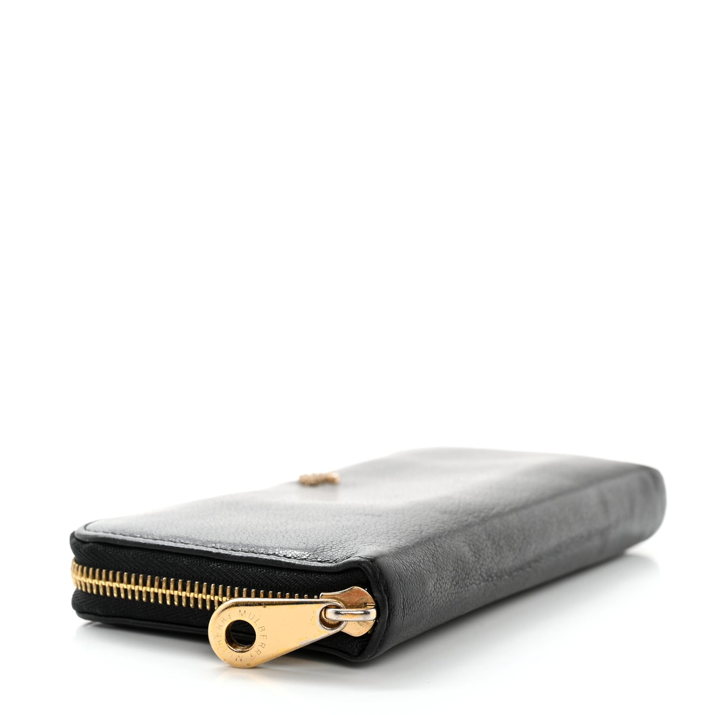 Shiny Goatskin Tree Zip Around Wallet Black