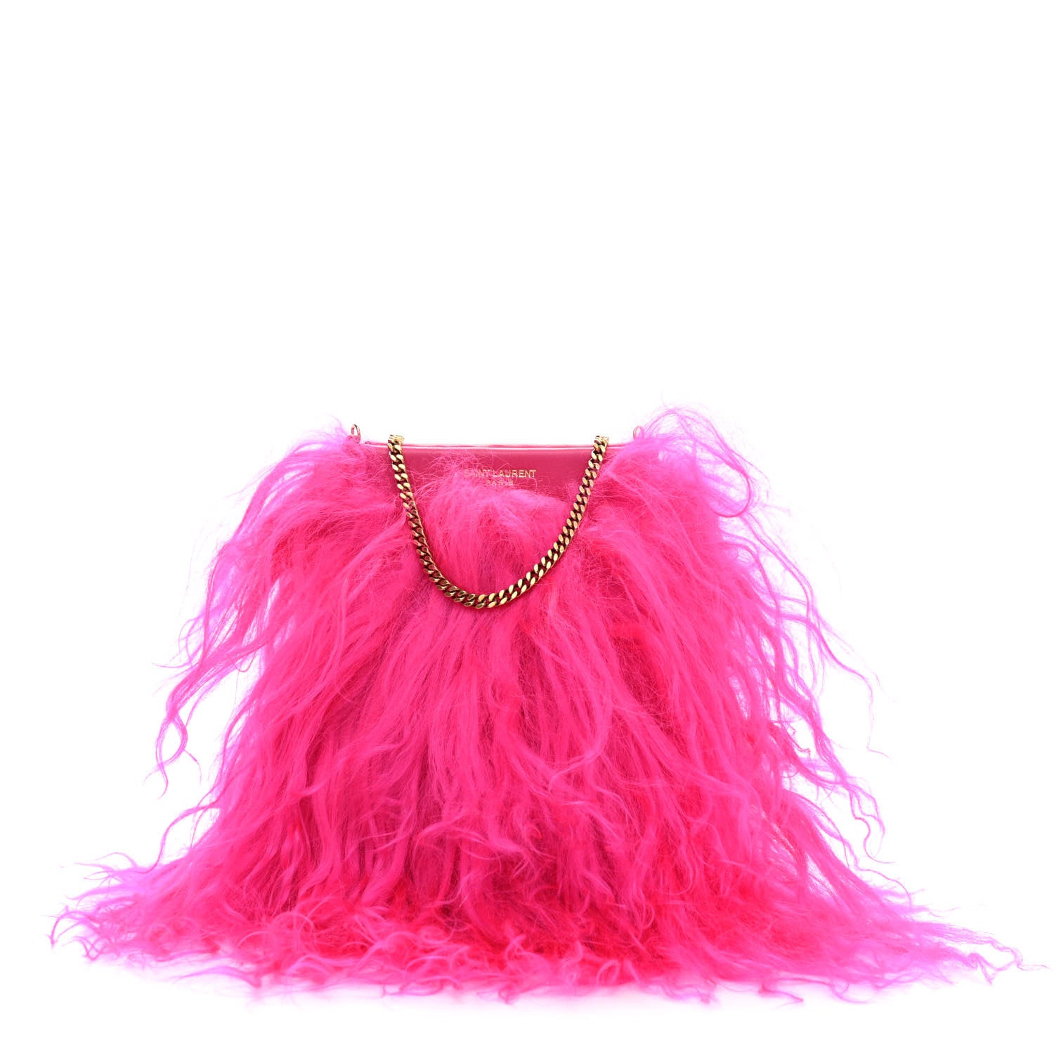 Saint Laurent Fur Mini Pac Pac Pouch On Chain Fuchsia 1 of 12