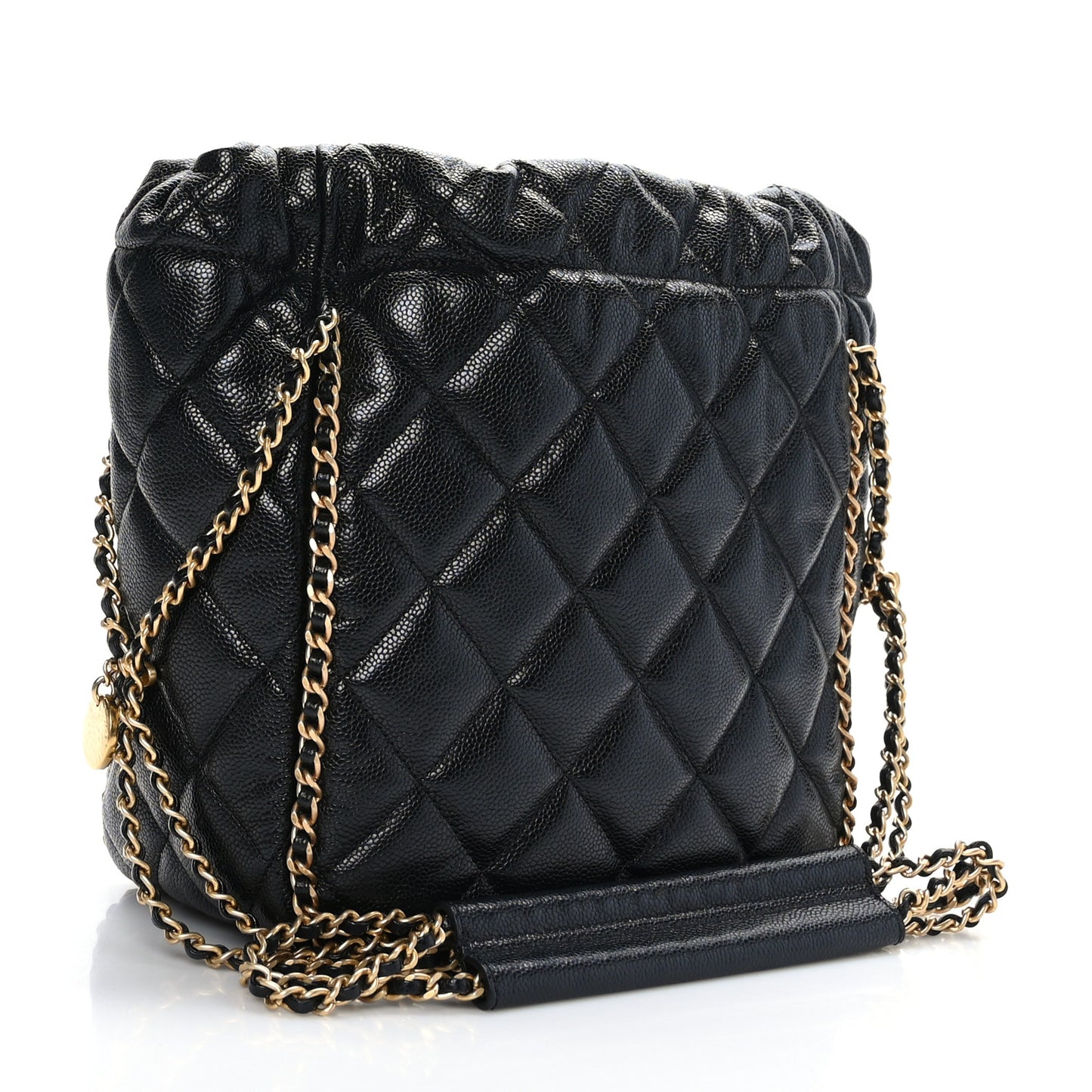 Caviar Quilted Chain Around Multi Chain Bucket Drawstring Bag Black