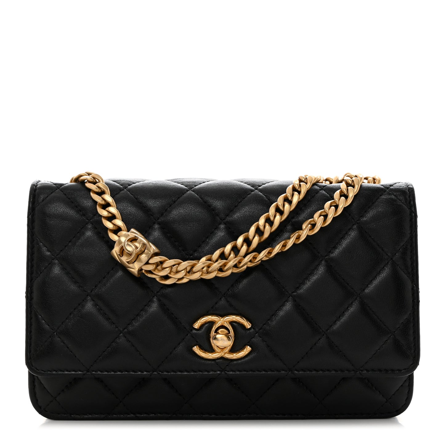 Lambskin Quilted Pillow Crush Wallet On Chain WOC Black
