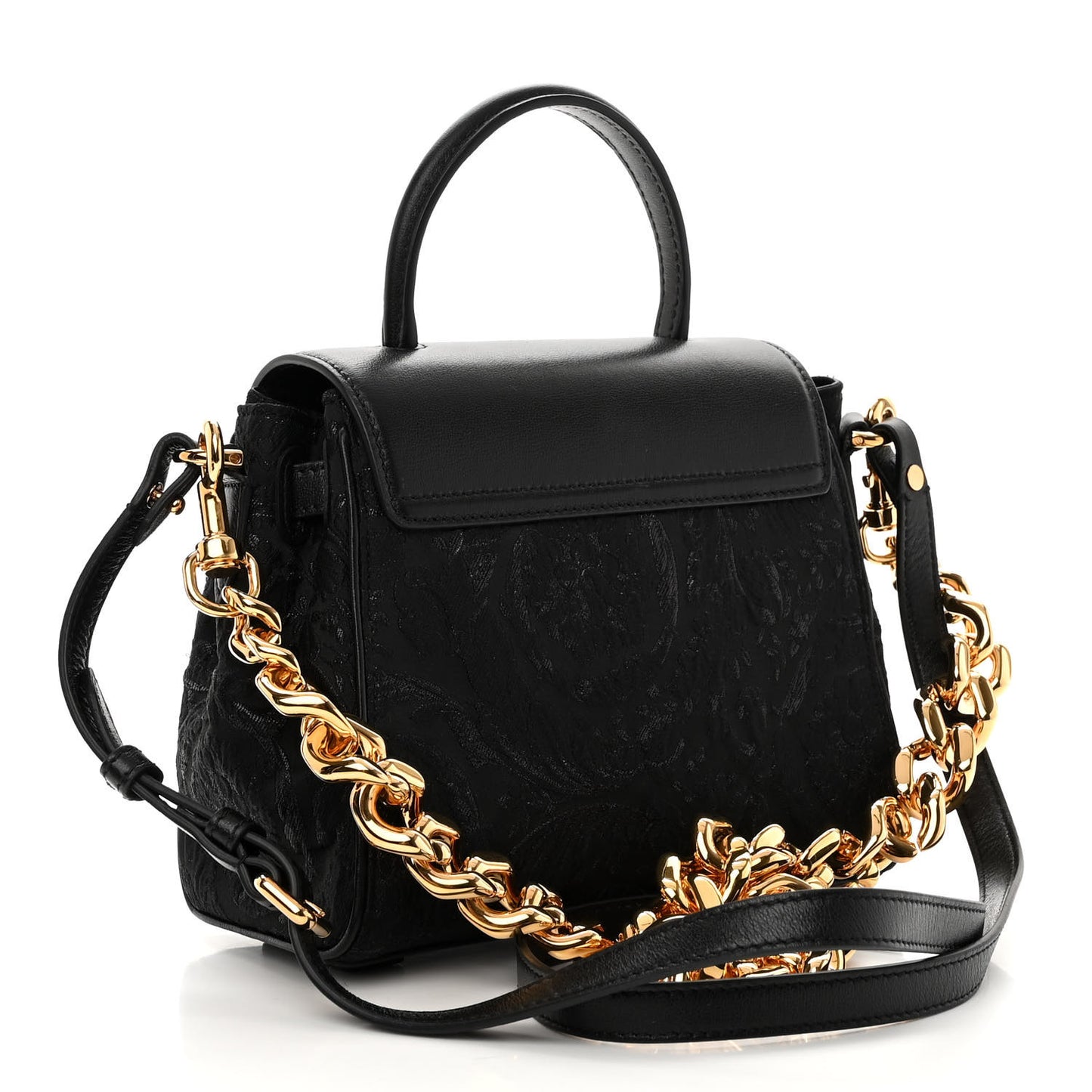 Calfskin Lurex Cloquet Small La Medusa Chain Top Handle Handbag Black