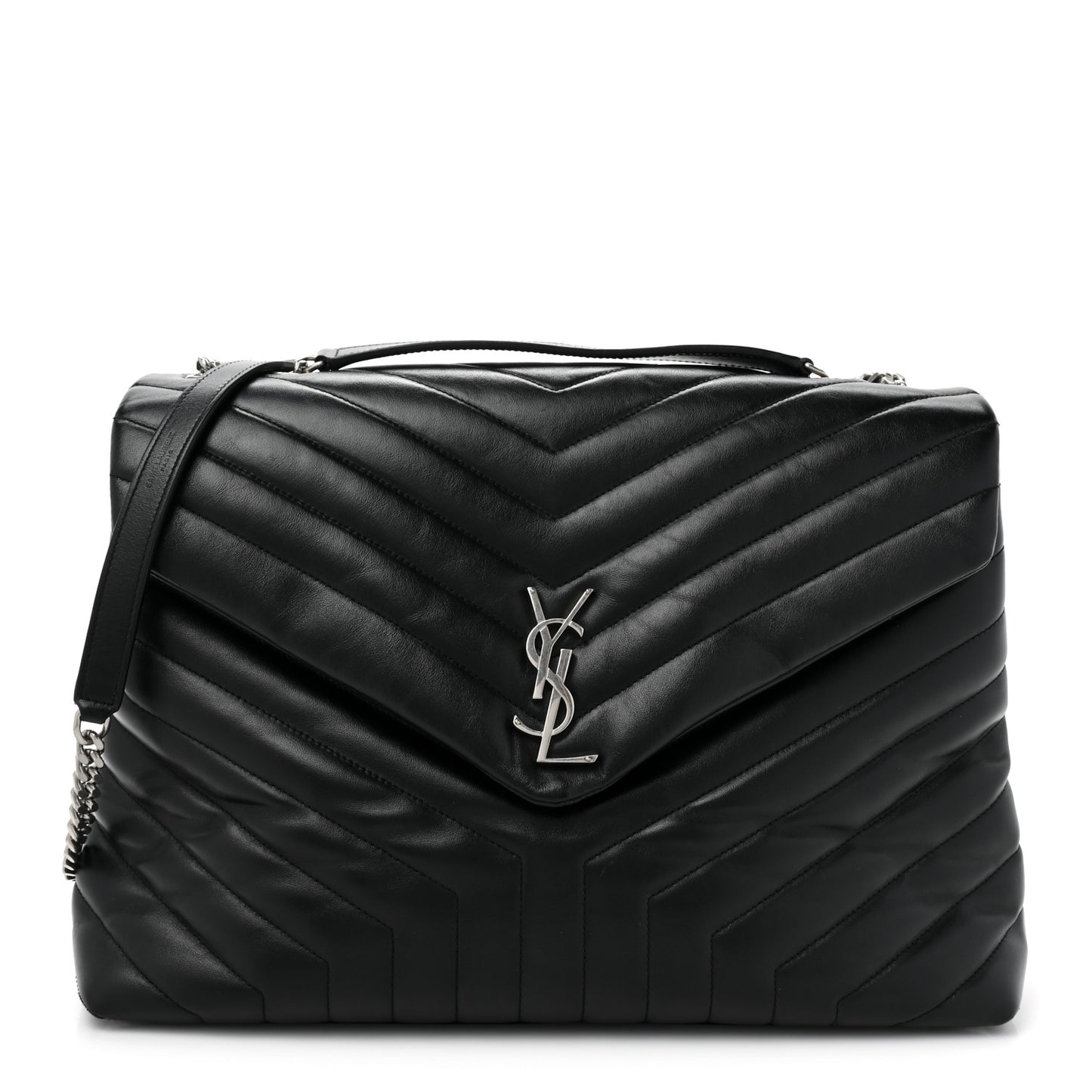 Calfskin Y Quilted Monogram Large Loulou Chain Satchel Black