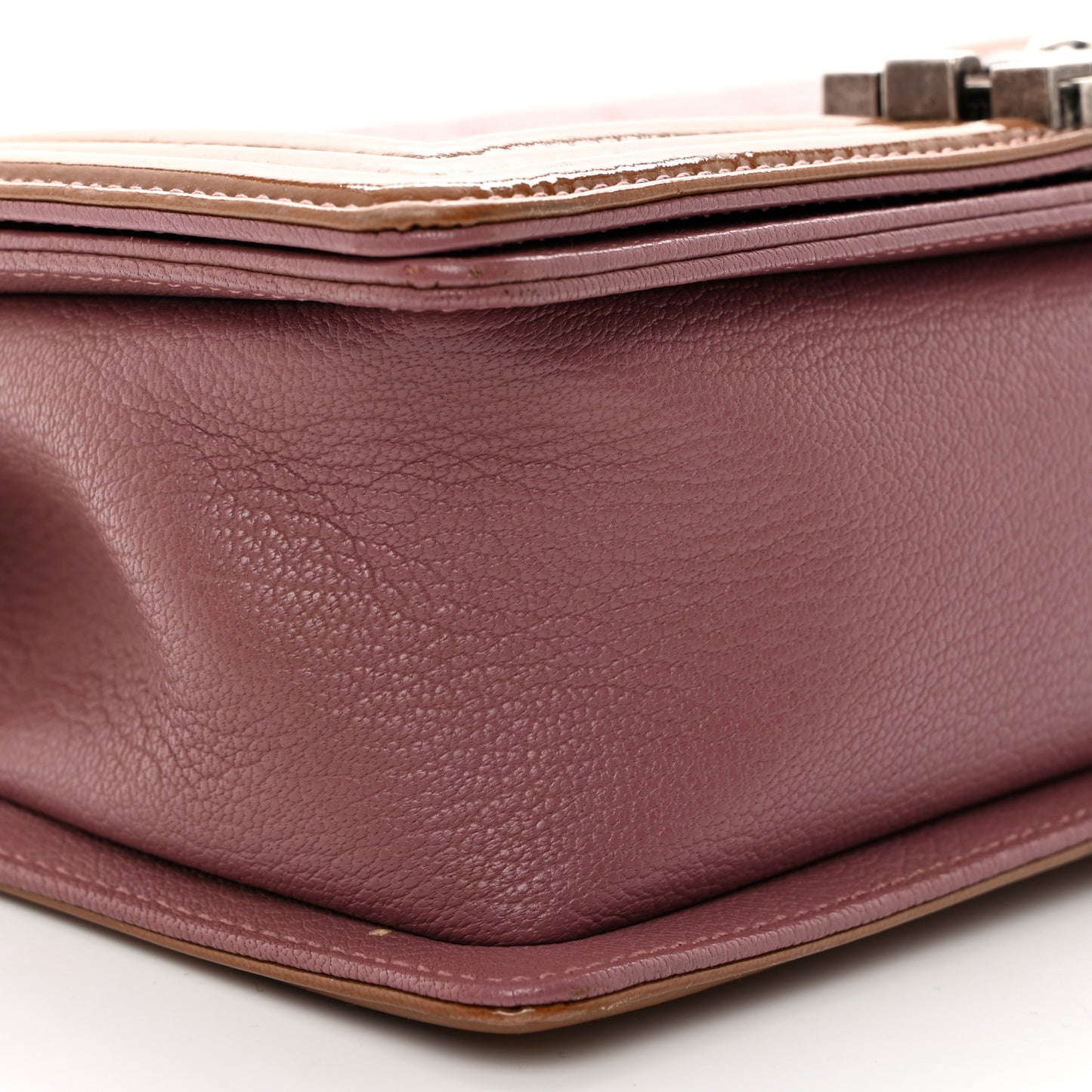 Goatskin Quilted Patent Medium Duo Boy Flap Pink Tan