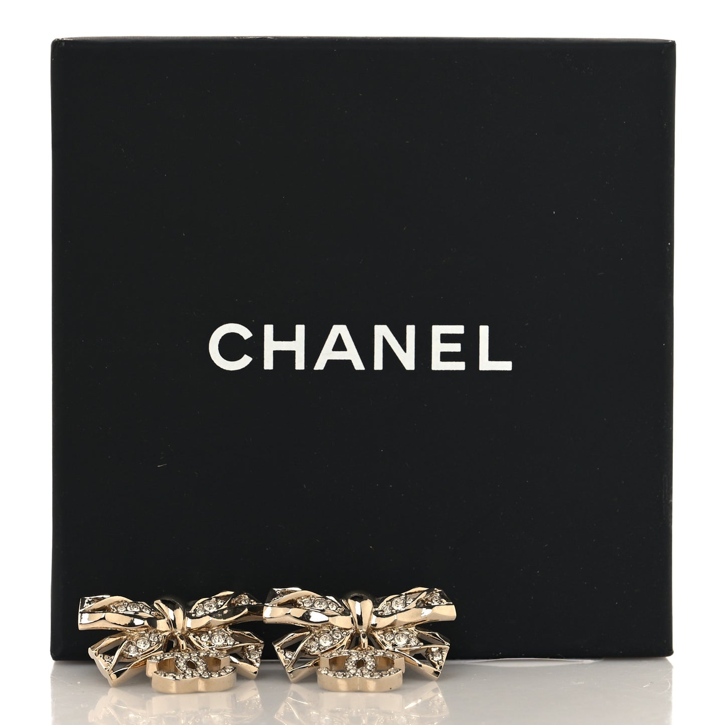 Crystal CC Bow Drop Earrings Gold