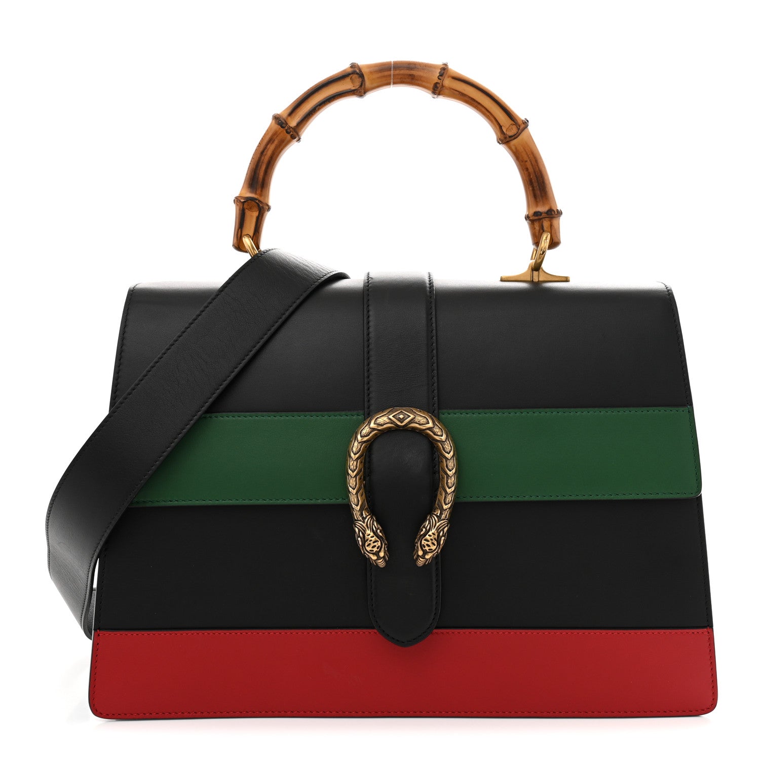 Gucci Calfskin Bamboo Web Large Dionysus Top Handle Bag Black