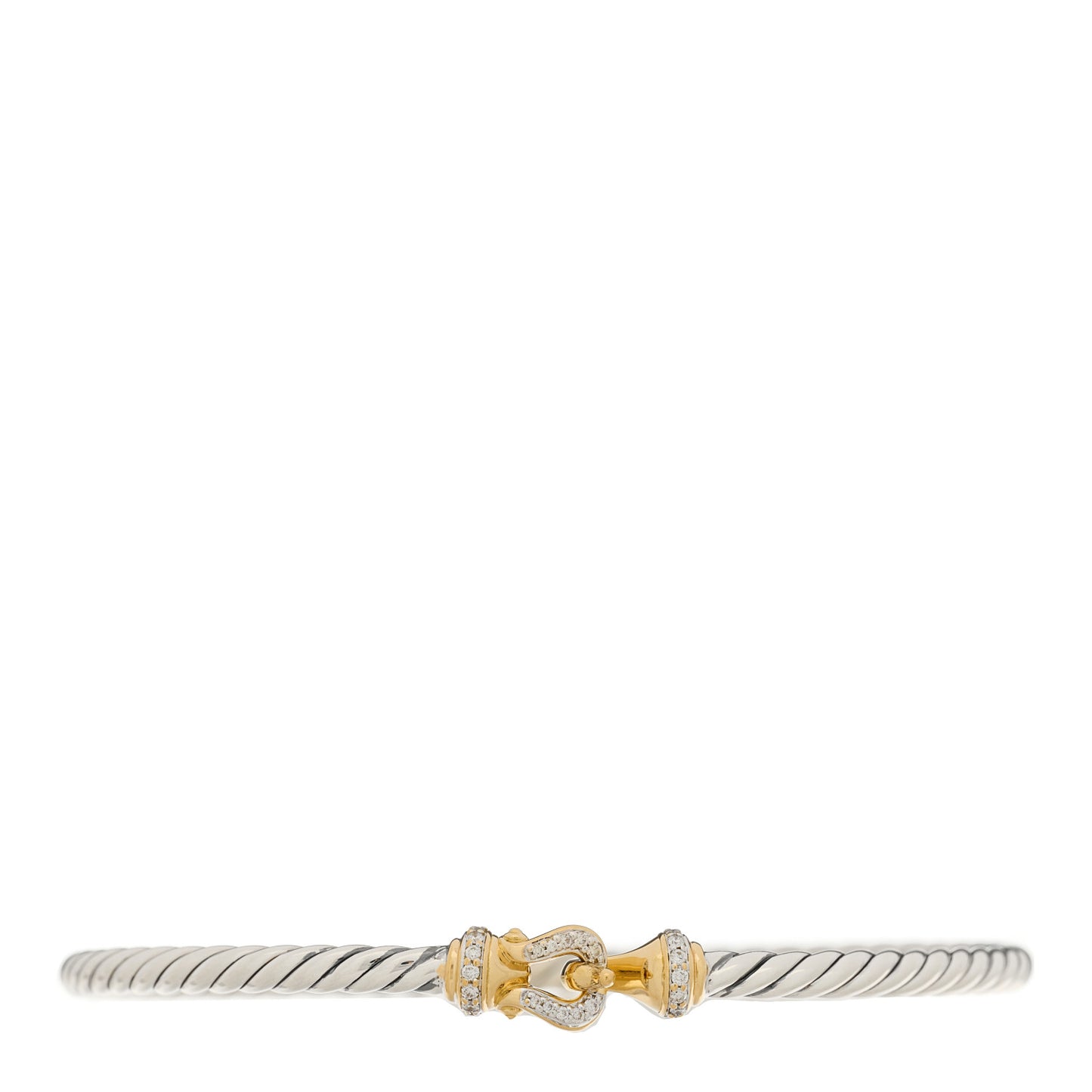 Sterling Silver 18K Yellow Gold Diamond 3mm Cable Buckle Bracelet